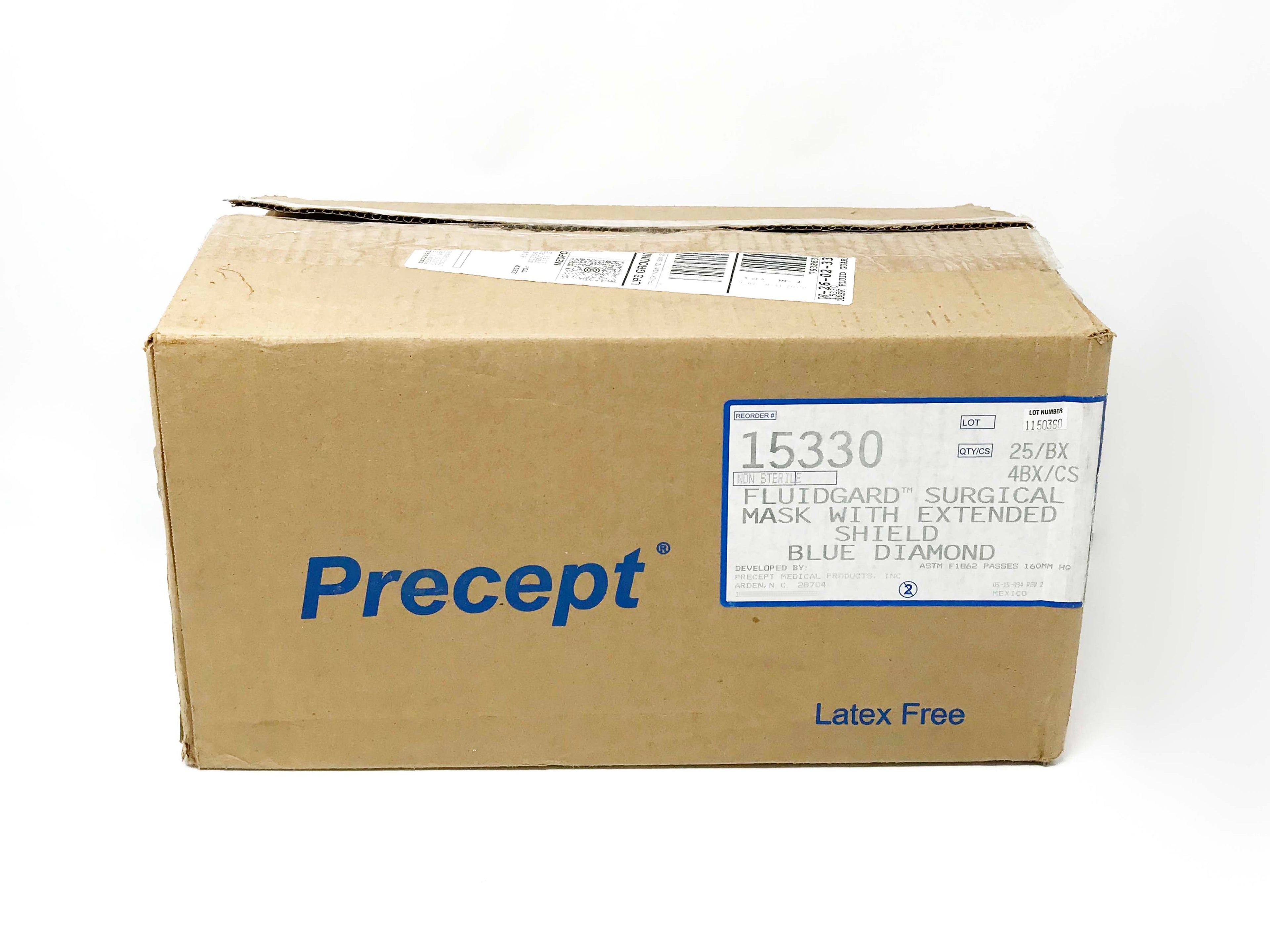 Precept FluidGard Surgical Mask Extended Shield Blue Diamond REF:15330 100/Case