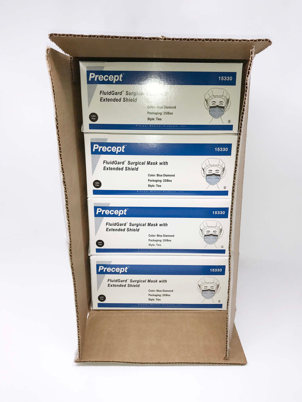 Precept FluidGard Surgical Mask Extended Shield Blue Diamond REF:15330 100/Case