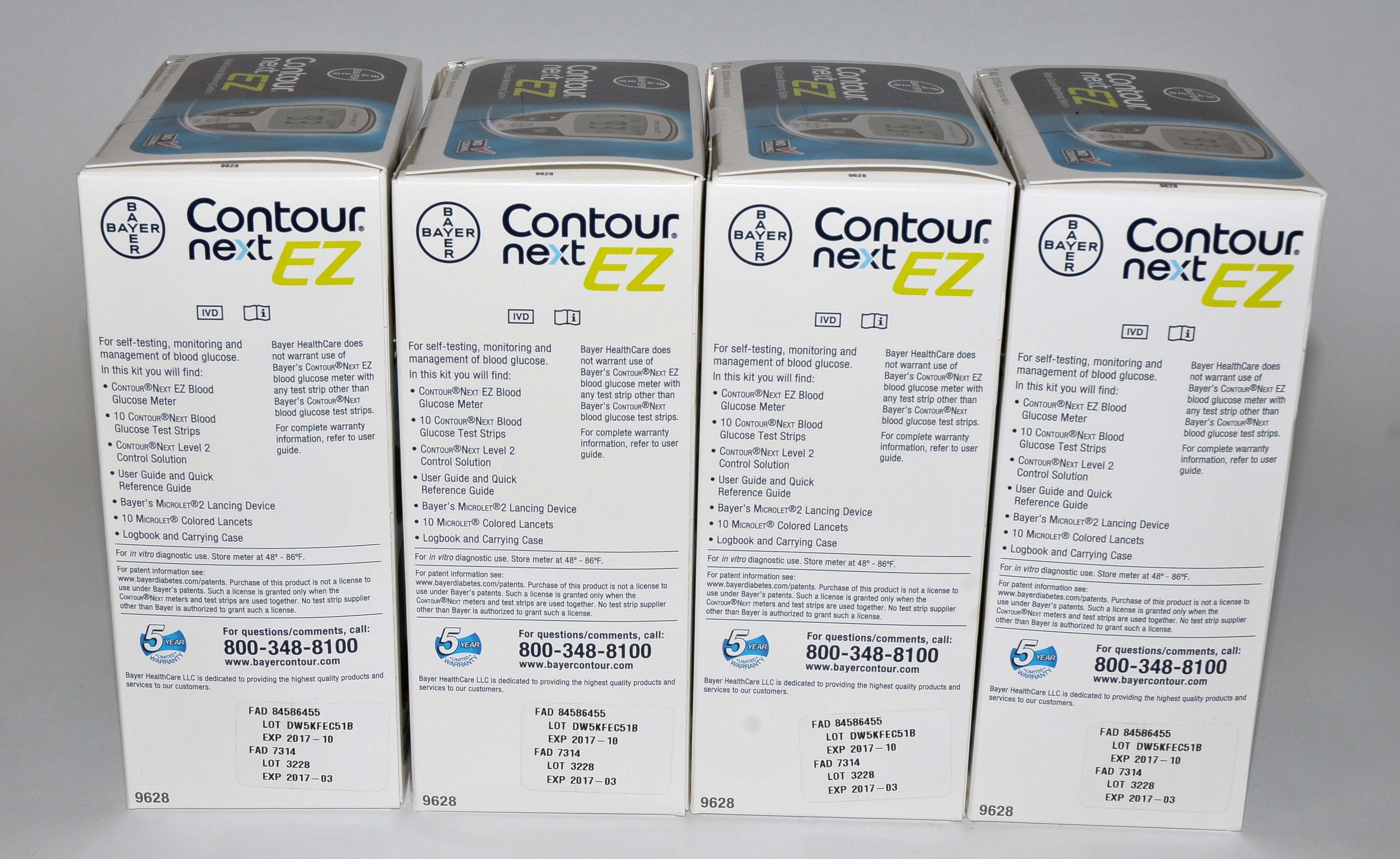Qty: 4 Bayer Contour Next 9628 EZ Blood Glucose Monitoring System (EXP 03/17)