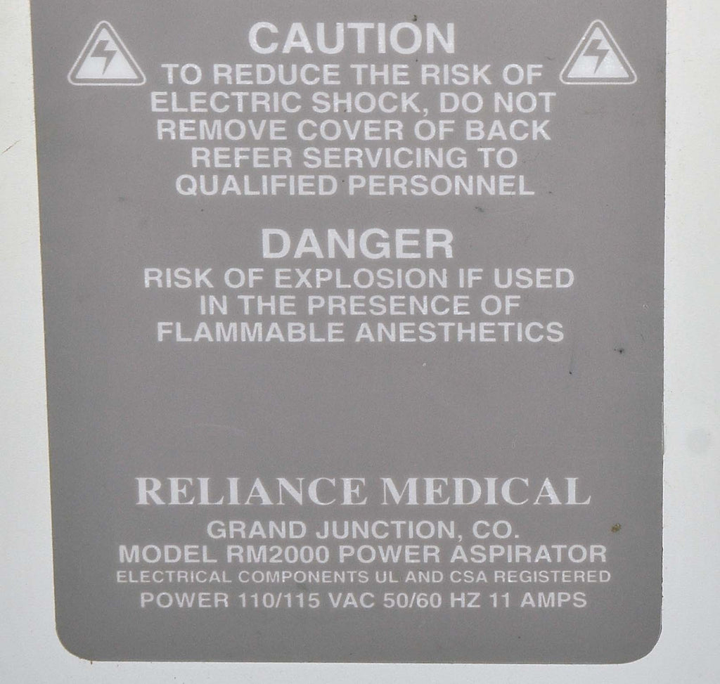 Reliance Medical RM2000V Power Aspirator RM2000 V Aspiration System