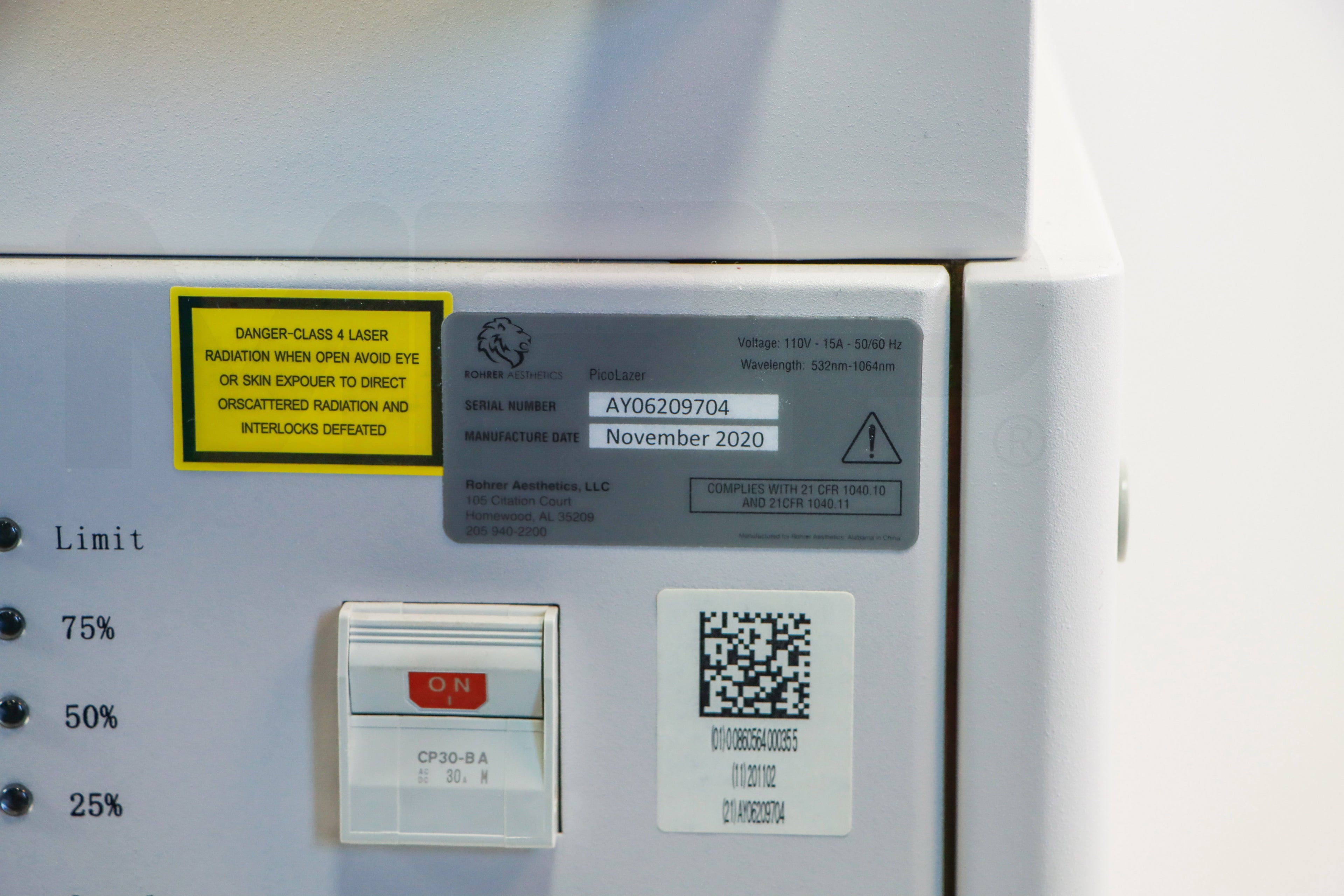 2020 Rohrer Aesthetics PicoLazer System Label