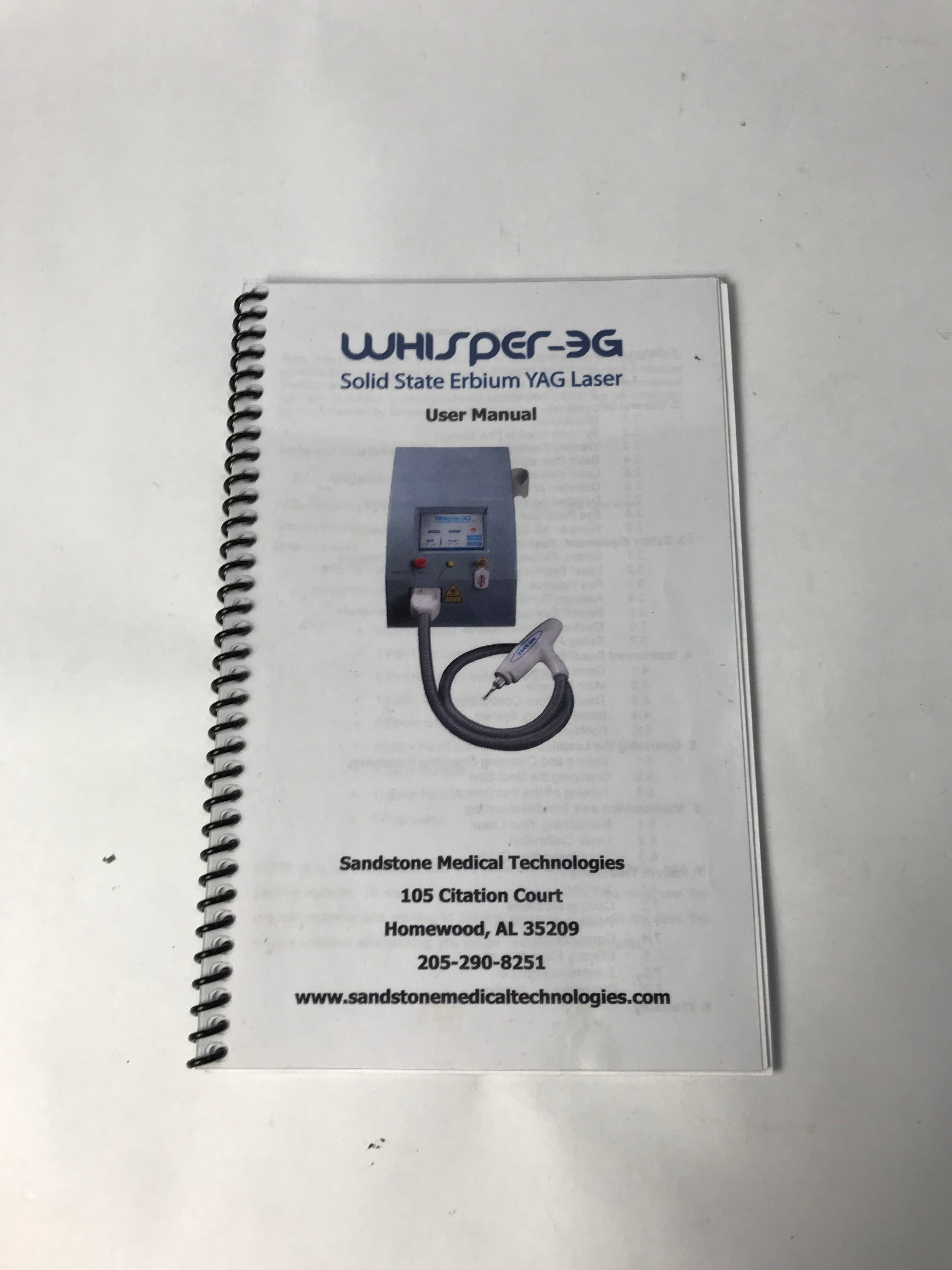 Sandstone Whisper 3G Solid State Erbium Yag ErYAG Dermatalogic Laser User Manual