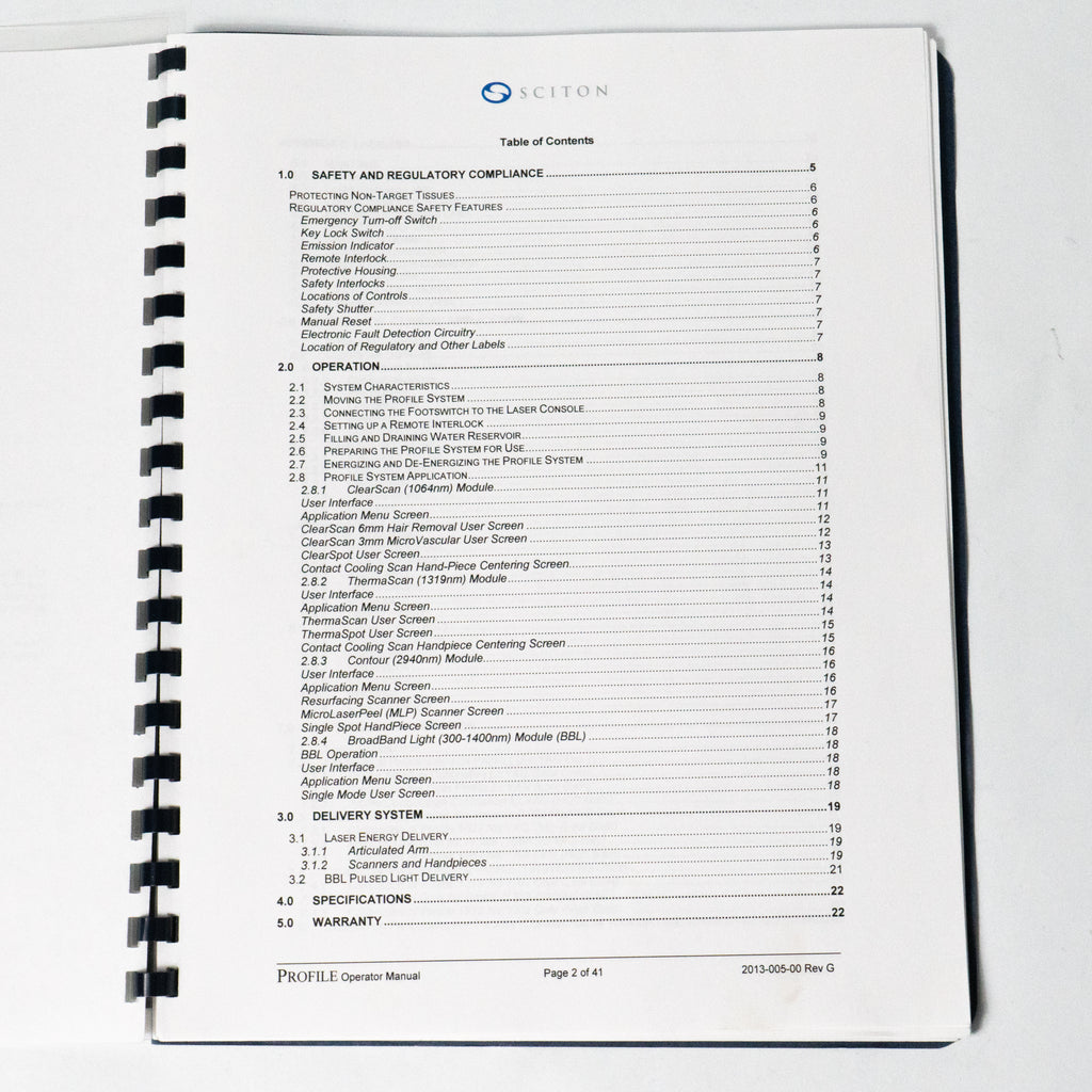 Sciton PROFILE Operator Manual - P/N: 2013-005-00 Rev G 1064 Nd:YAG User Guide