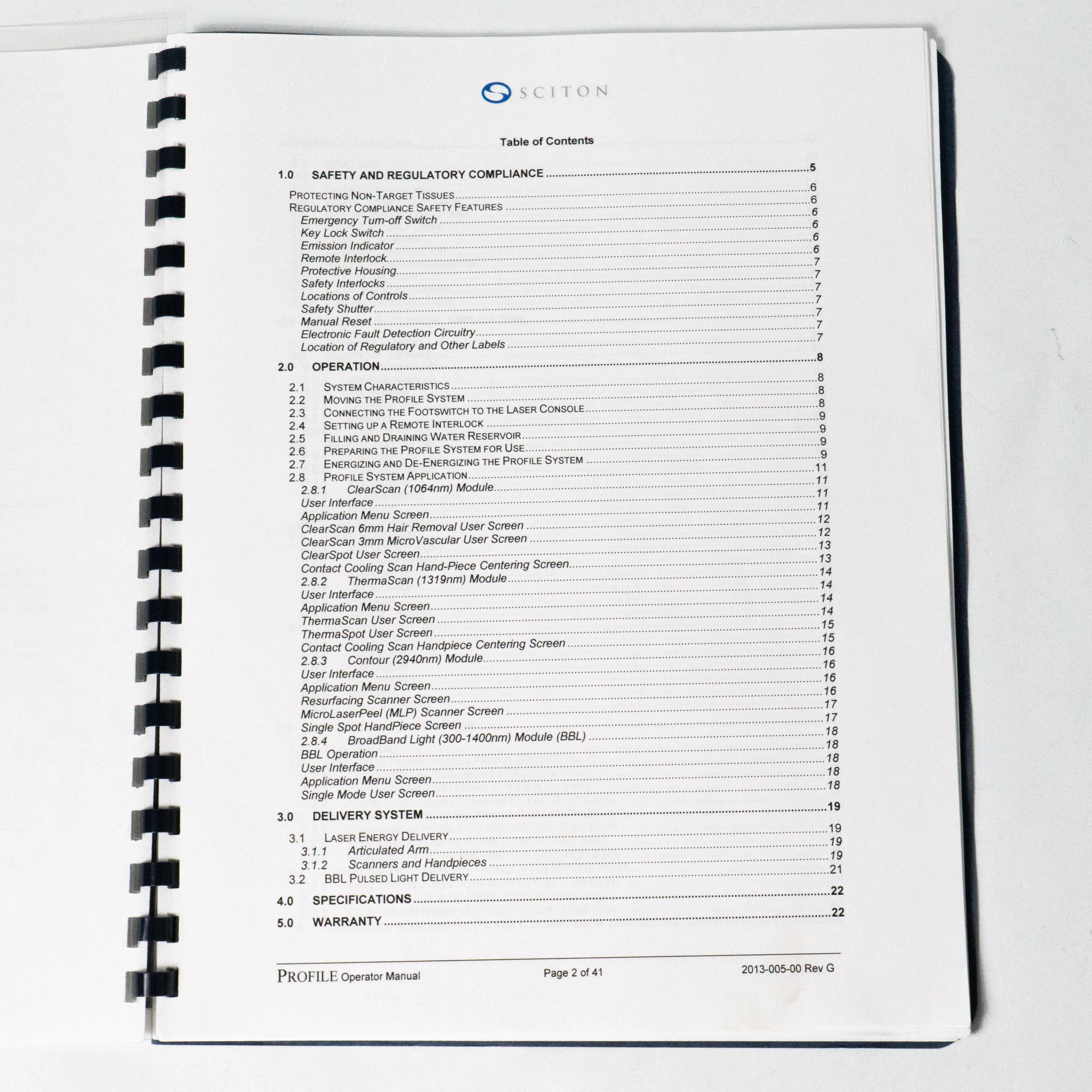 Sciton PROFILE Operator Manual - P/N: 2013-005-00 Rev G 1064 Nd:YAG User Guide