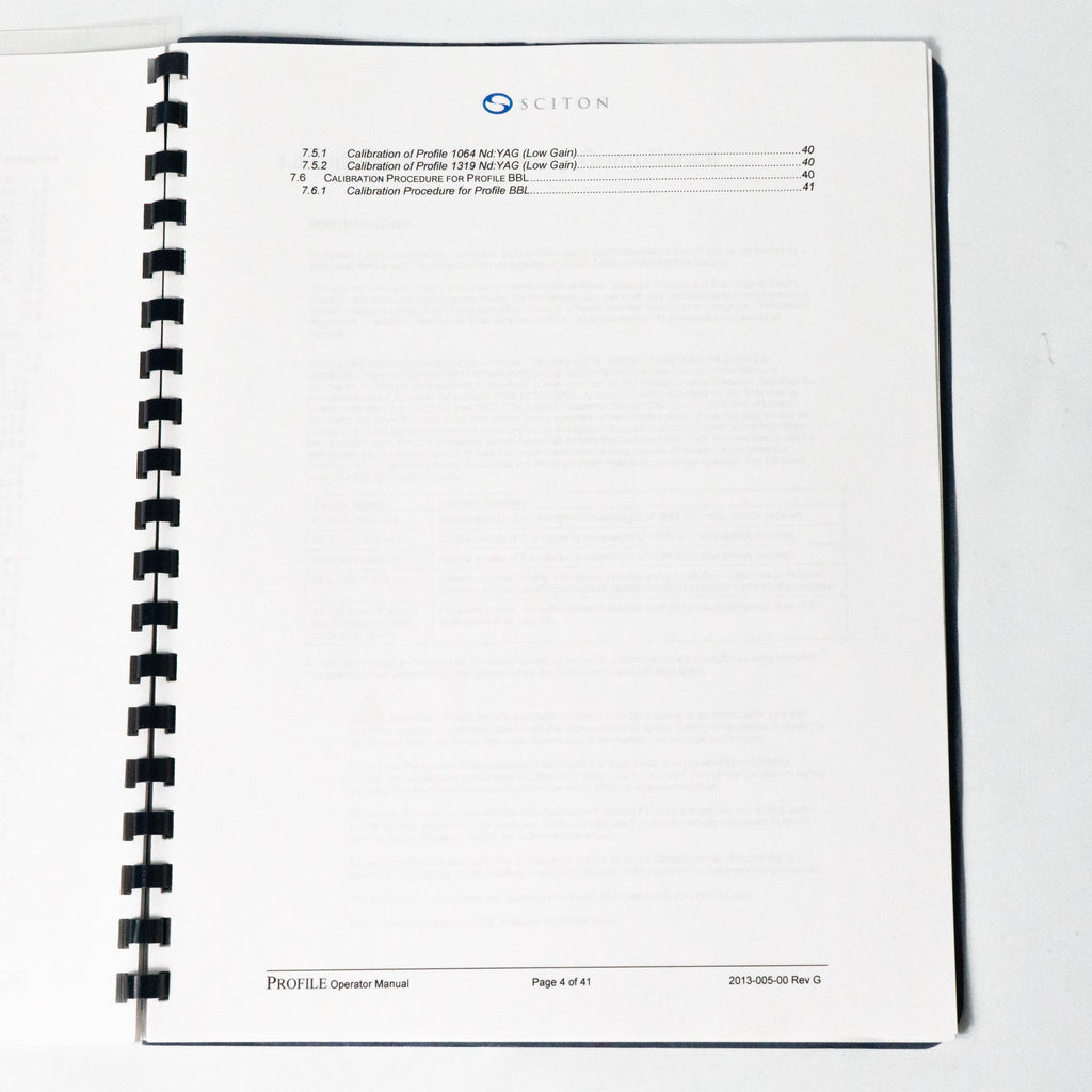 Sciton PROFILE Operator Manual - P/N: 2013-005-00 Rev G 1064 Nd:YAG User Guide