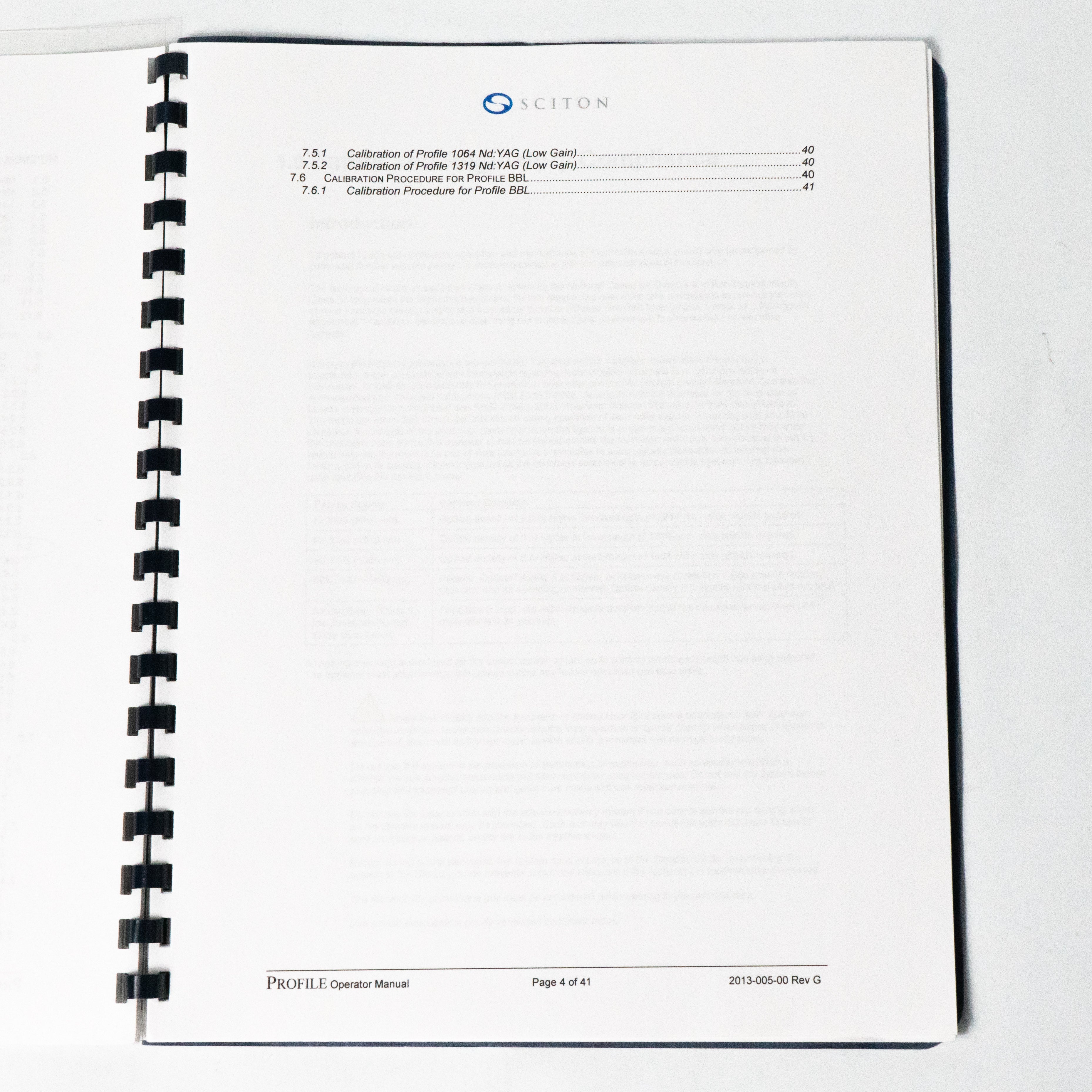 Sciton PROFILE Operator Manual - P/N: 2013-005-00 Rev G 1064 Nd:YAG User Guide