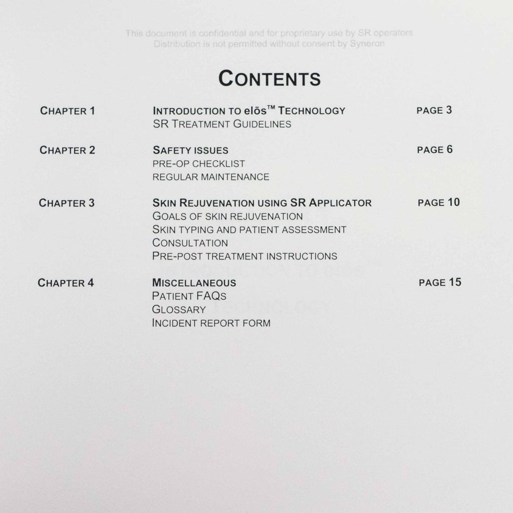 Syneron 2006 SR Applicator Skin Rejuvenation Clinical Manual - eMax & eLight