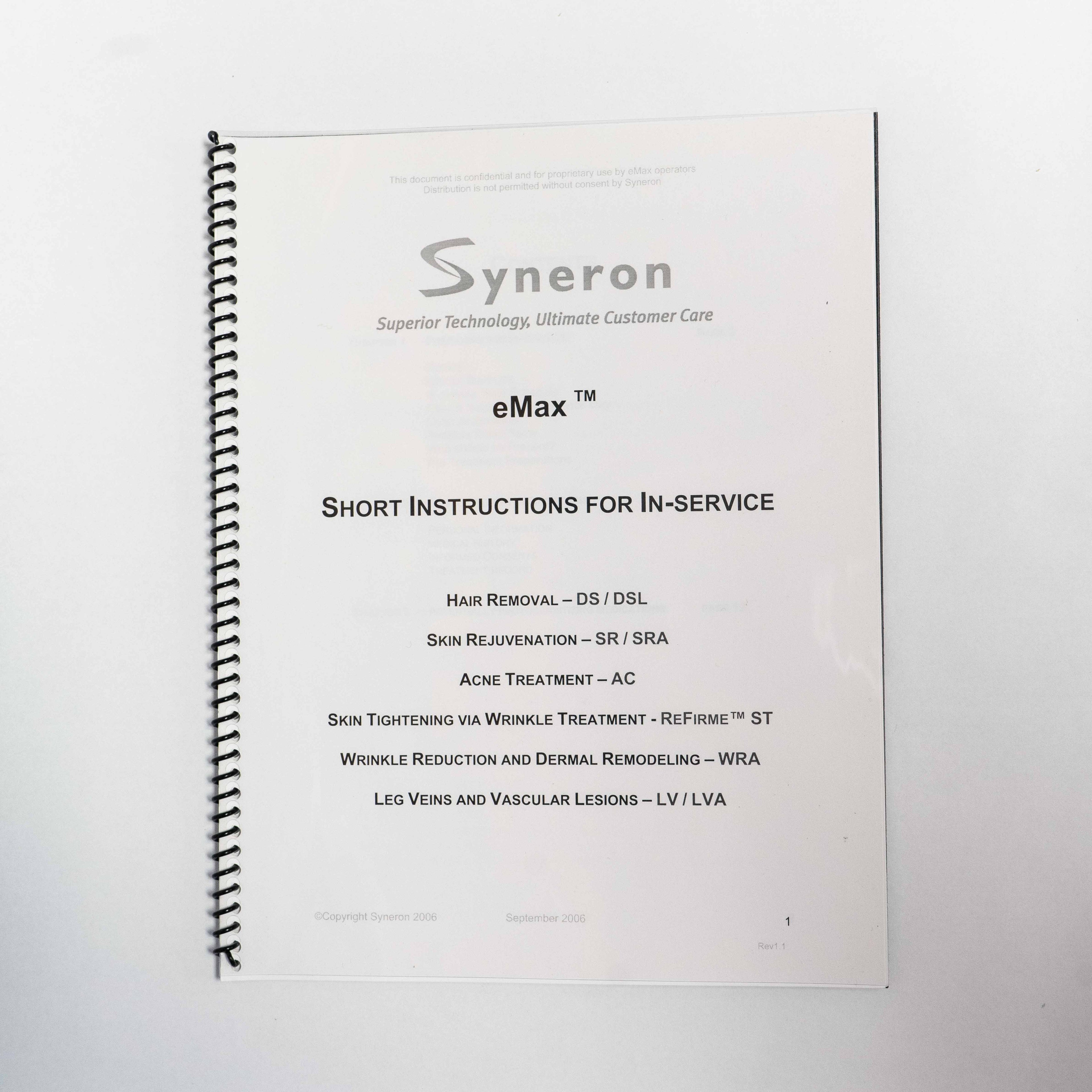 Syneron 2006 eMax Cosmetic Laser User Manual - Detailed System Info - DC51391