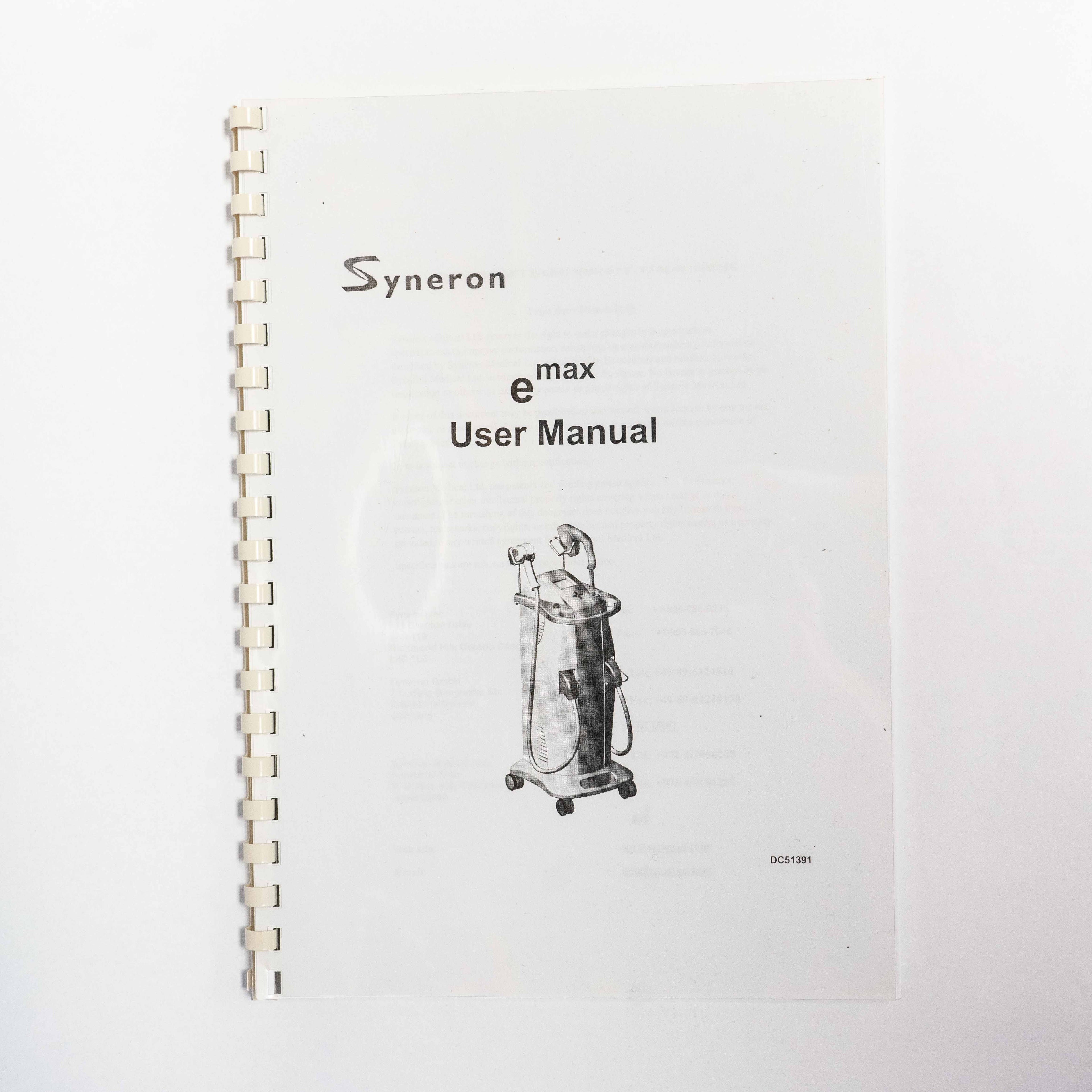 Syneron 2006 eMax "Short Instructions for In-Service" Quick Reference Guide Book