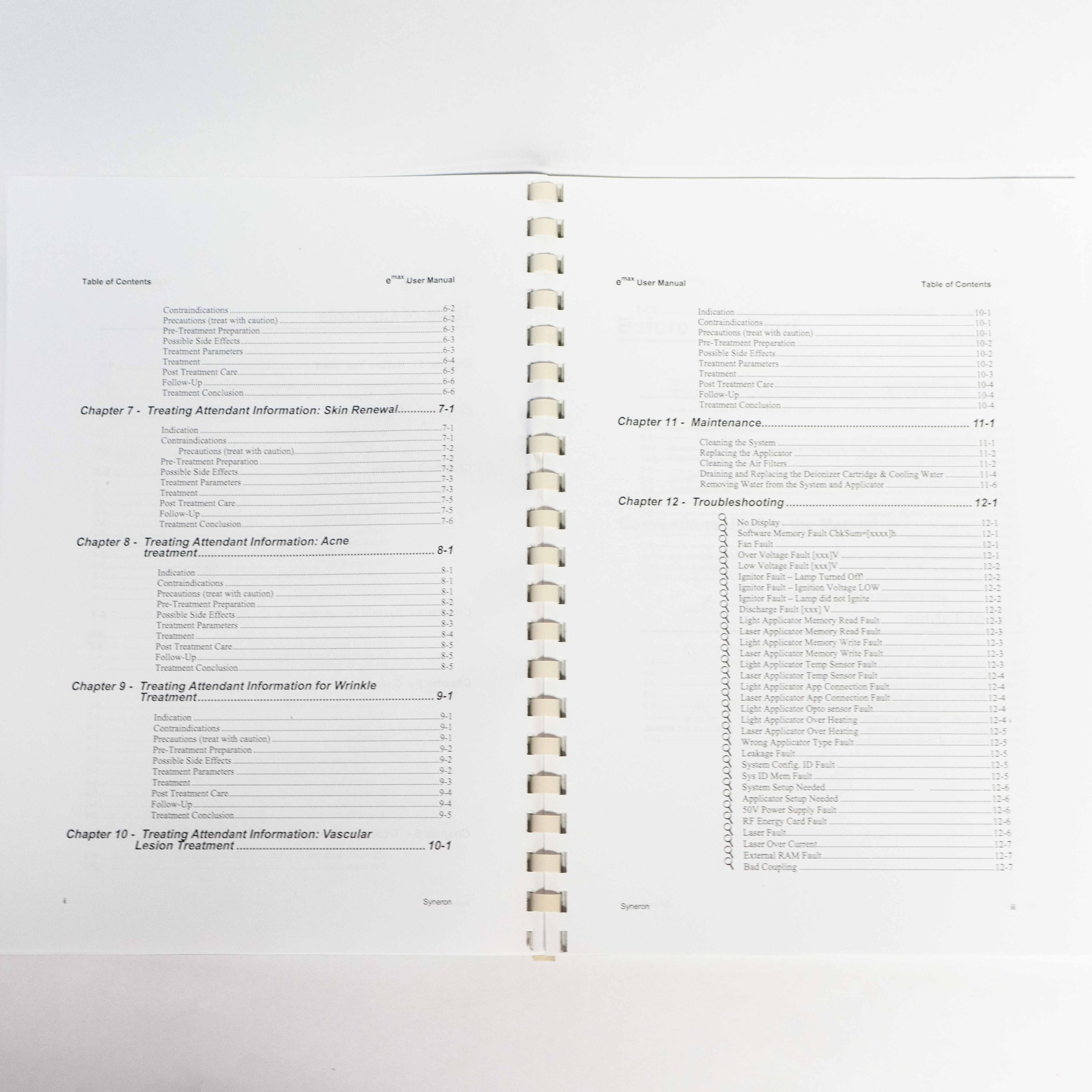 Syneron 2006 eMax "Short Instructions for In-Service" Quick Reference Guide Book