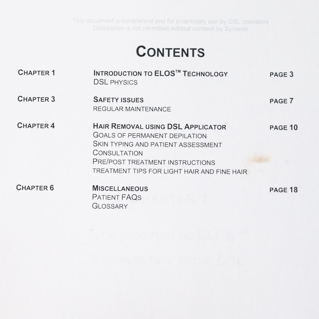 Syneron DSL Applicator Hair Removal Clinical Manual Information for eLaser eMax