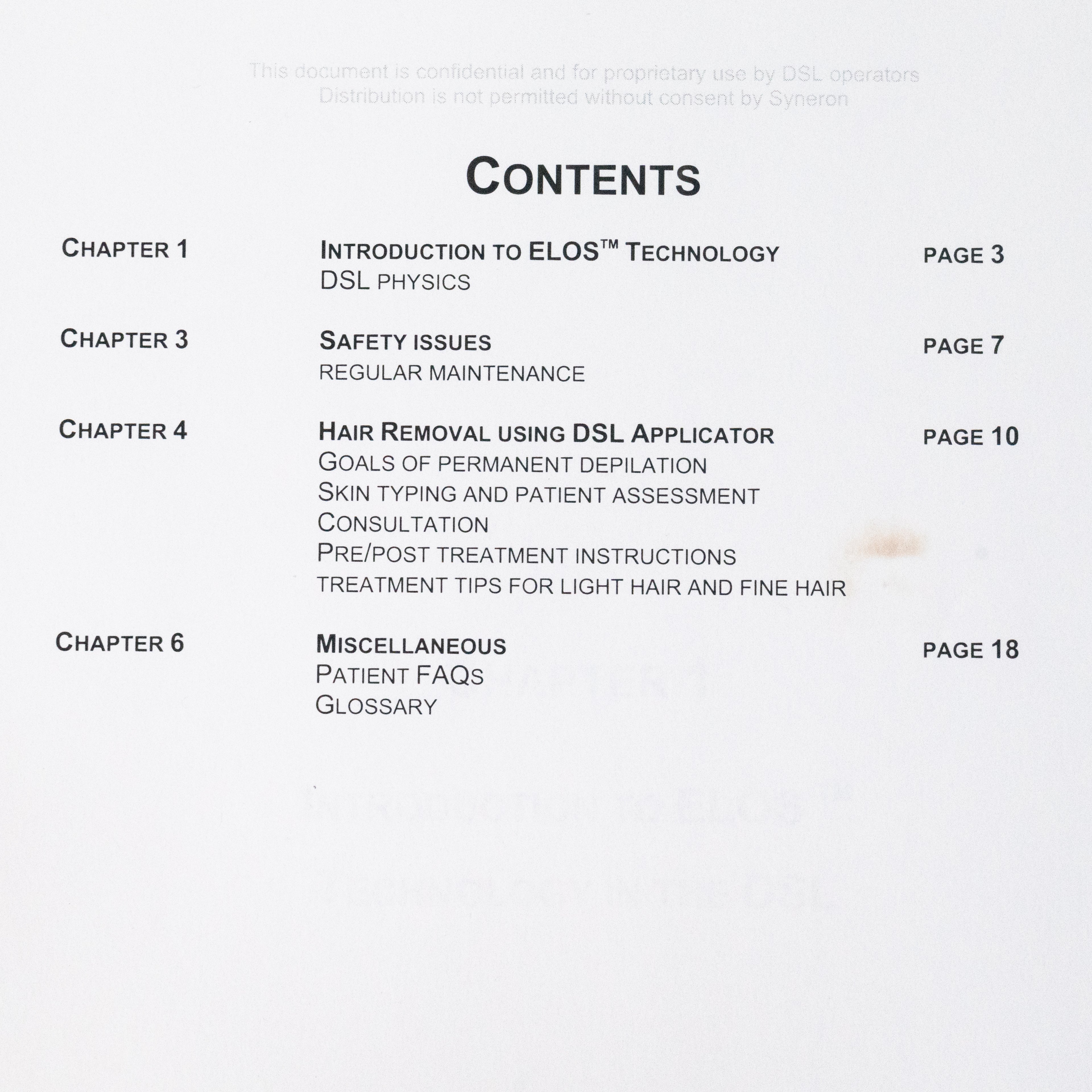 Syneron DSL Applicator Hair Removal Clinical Manual Information for eLaser eMax
