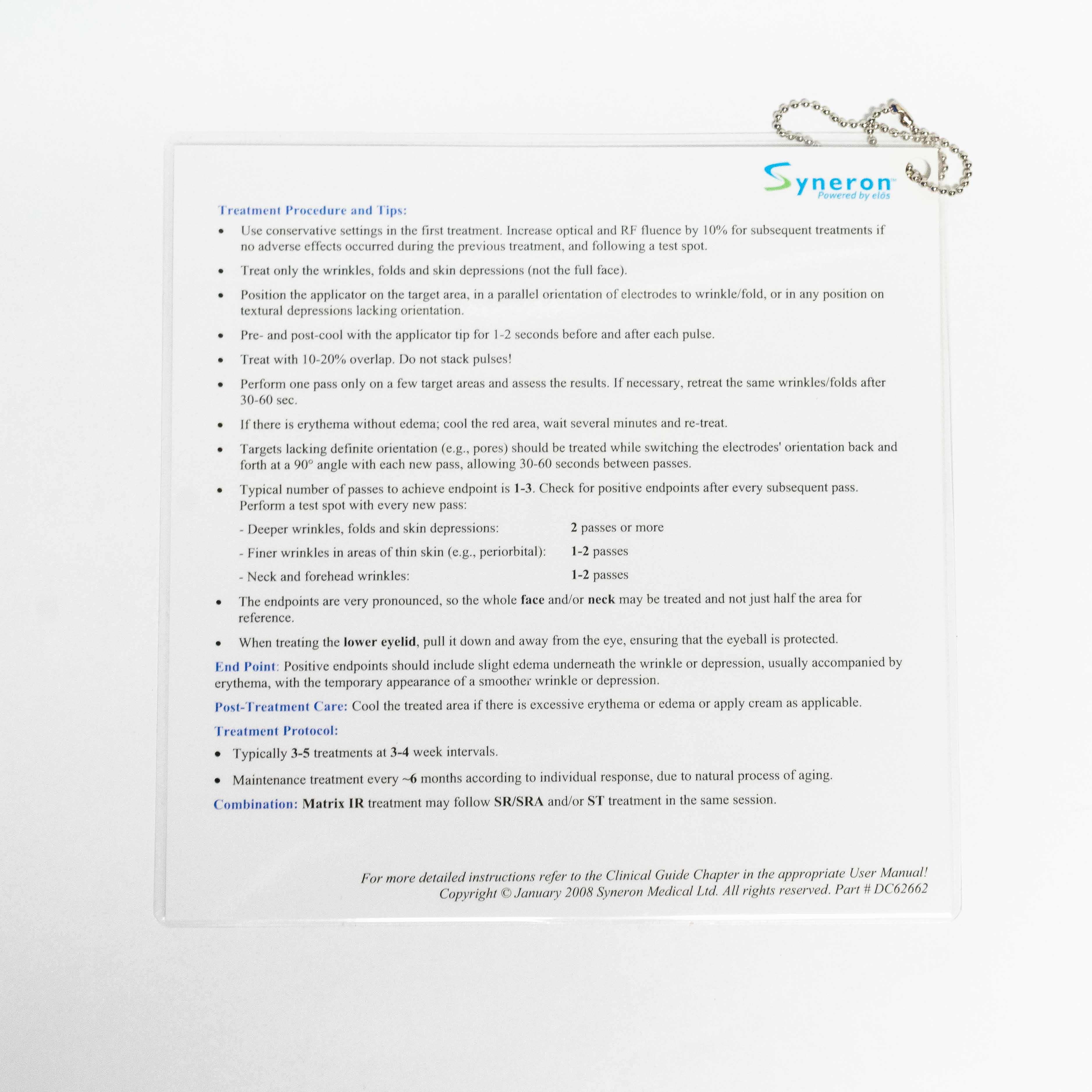 Syneron Matrix IR - eLaser / eMax Wrinkle Treatments Quick-Reference Guide