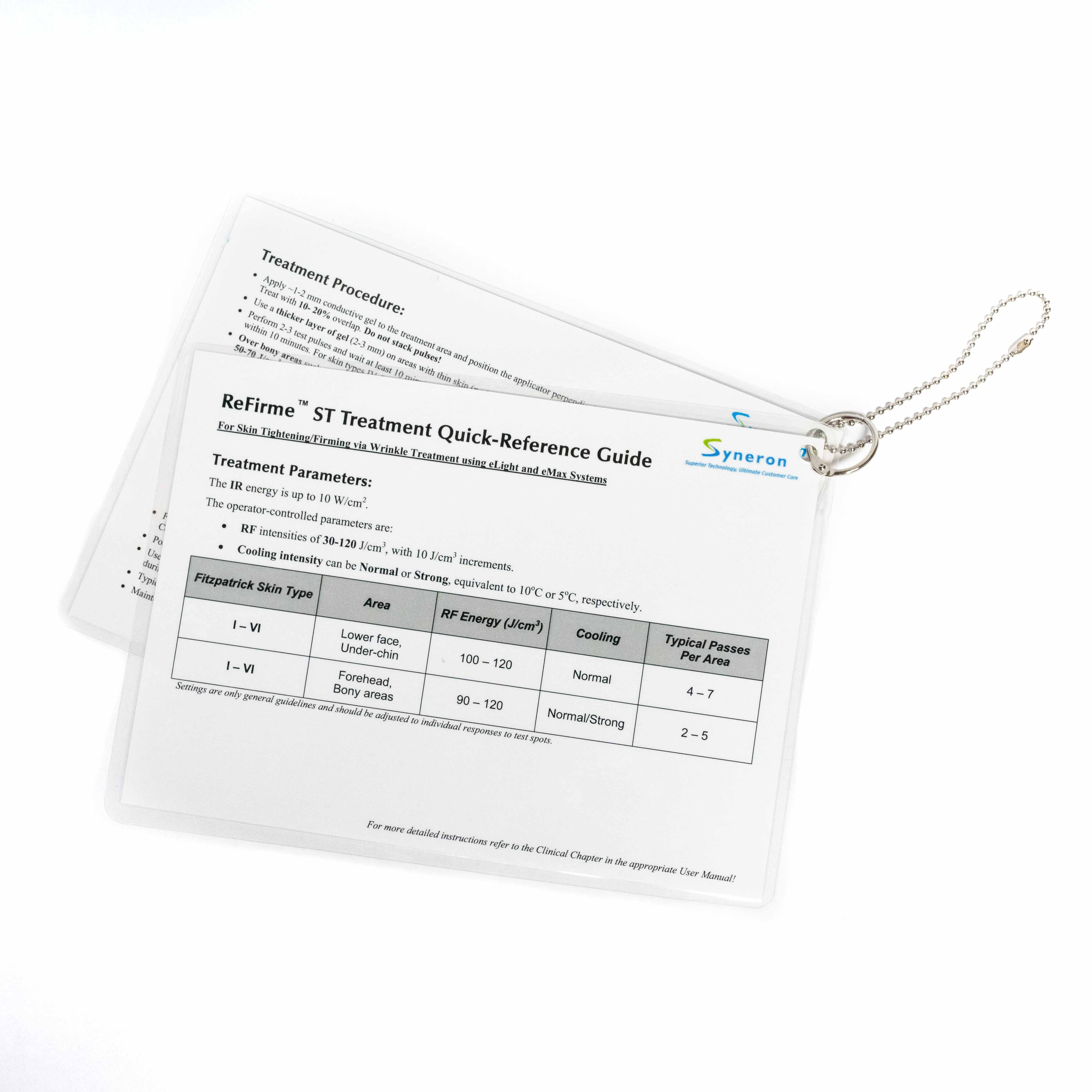 Syneron ReFirm ST Treatment Quick-Reference Guide - for eLight & eMax #DC59721
