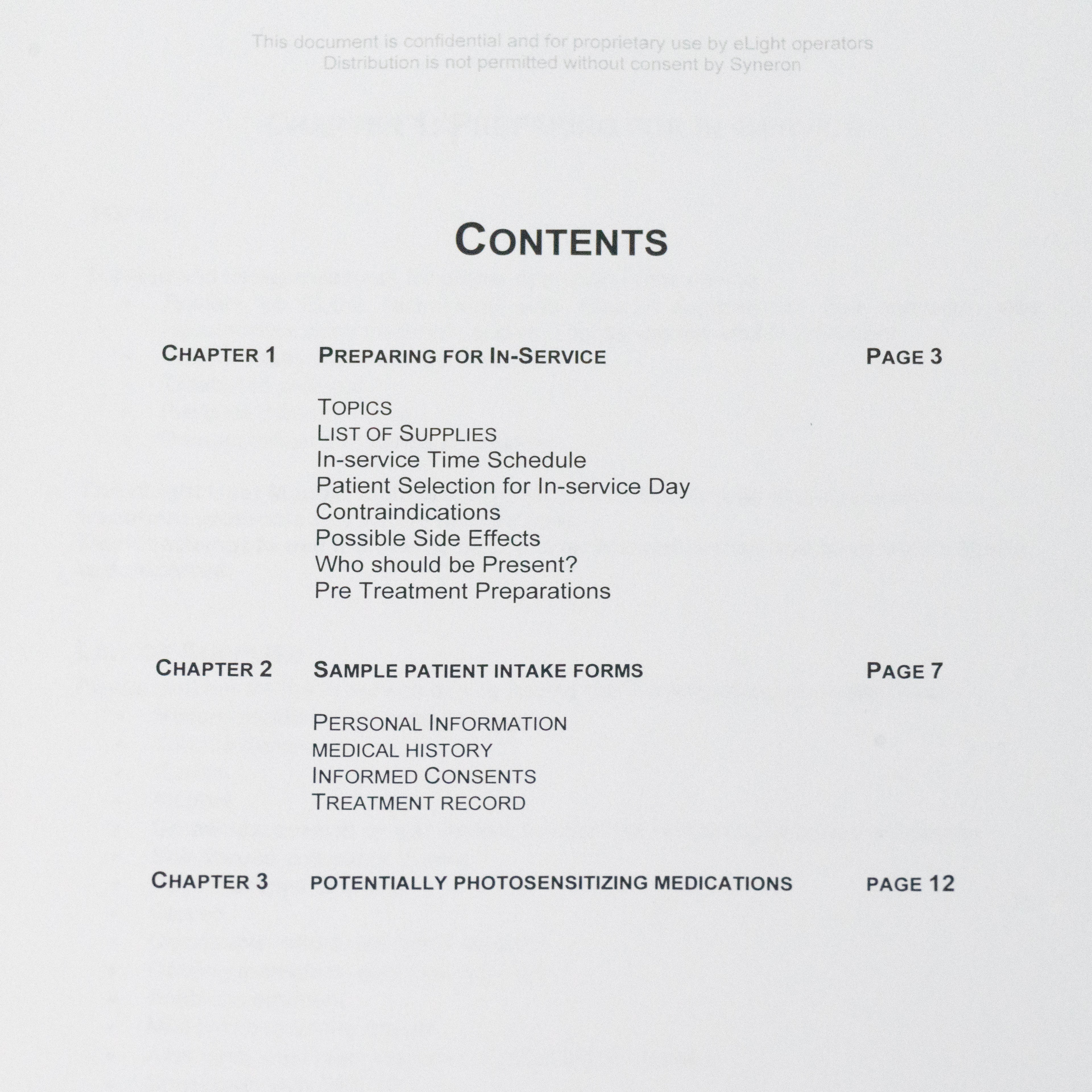 Syneron eLight Short Instructions For In-Service Manual 12 Pages