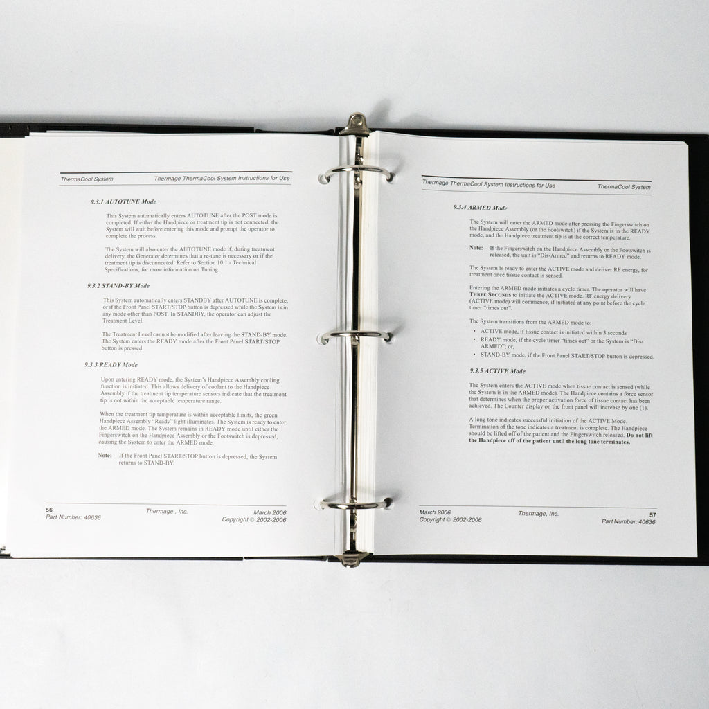 THERMAGE ThermaCool TC System TECHNICAL USER'S MANUAL - 40636 - 102 Pages