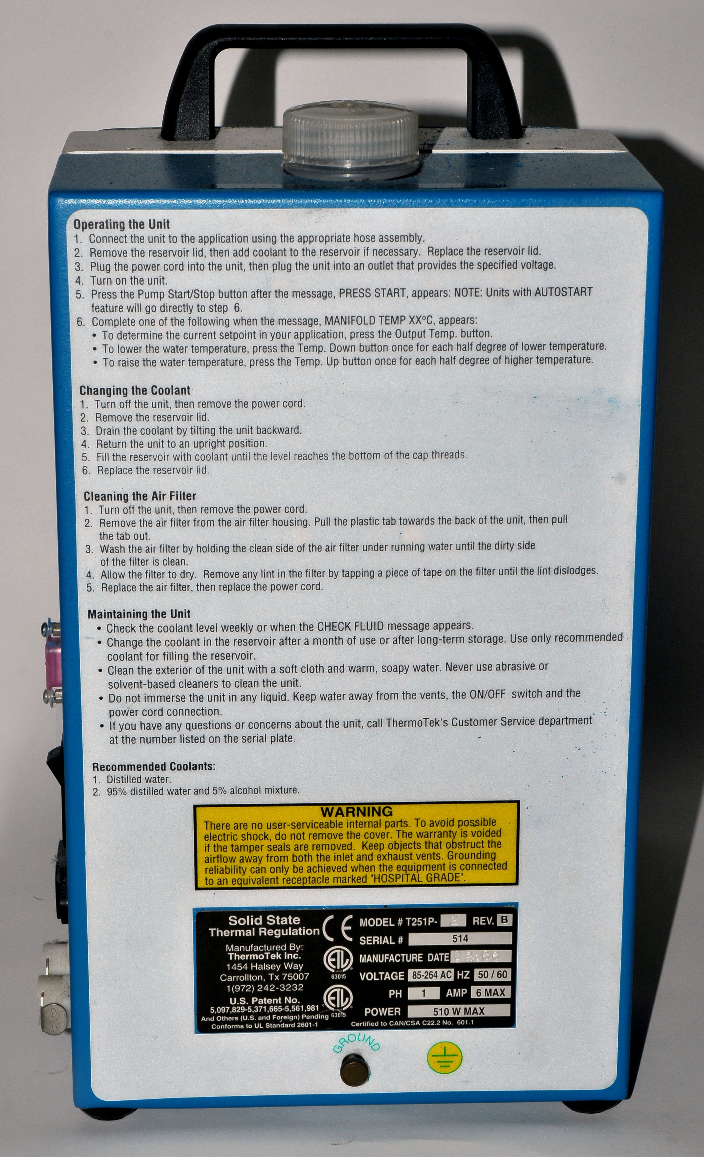 ThermoTek T251P-2 Solid State Temperature Regulation Control Laser Chiller