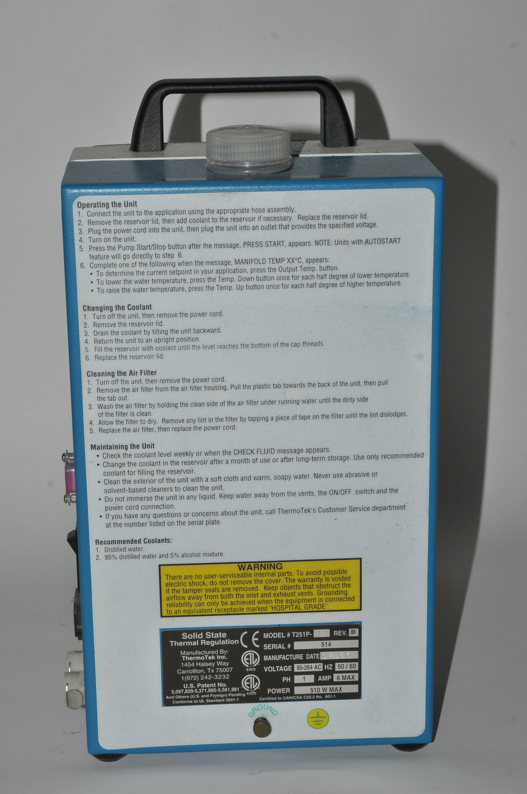 ThermoTek T251P-2 Solid State Temperature Regulation Control Laser Chiller