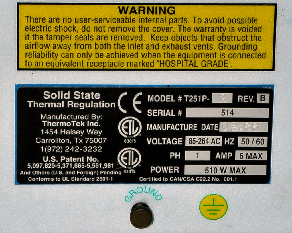 ThermoTek T251P-2 Solid State Temperature Regulation Control Laser Chiller