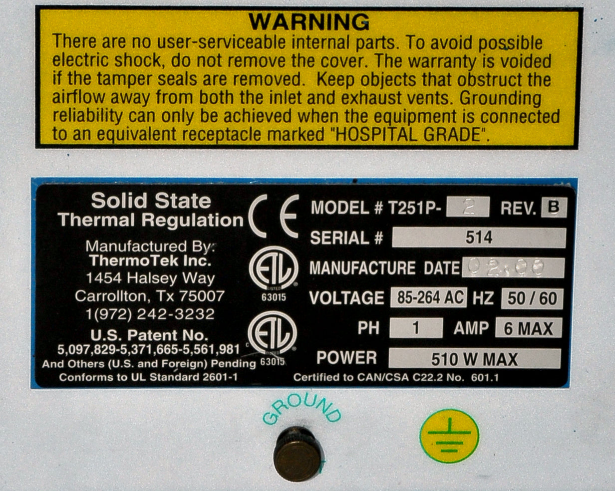 ThermoTek T251P-2 Solid State Temperature Regulation Control Laser Chiller