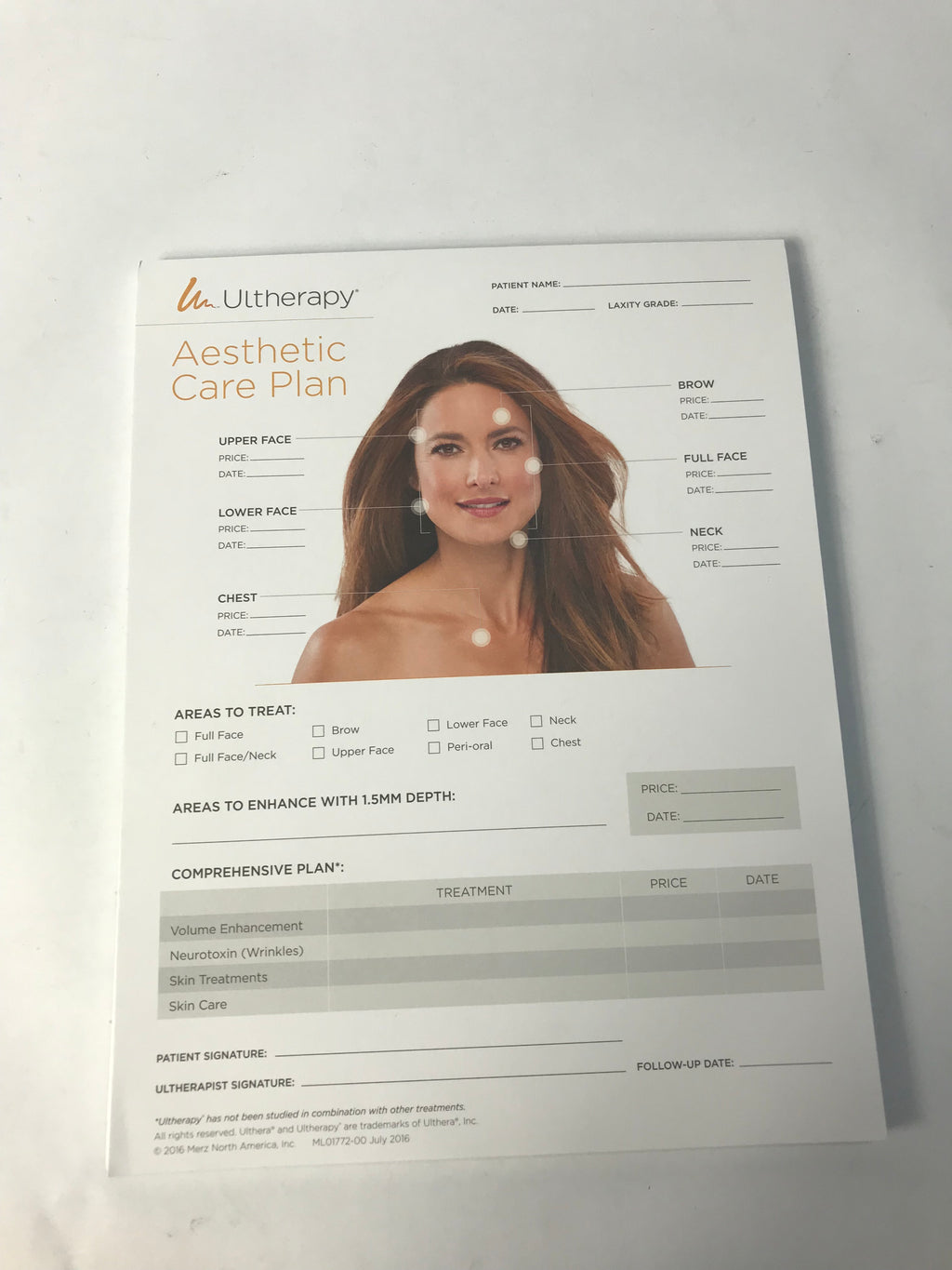 Ulthera Ultherapy Aesthetic Care Plan Consultation Form Paperwork 50 Page Pad
