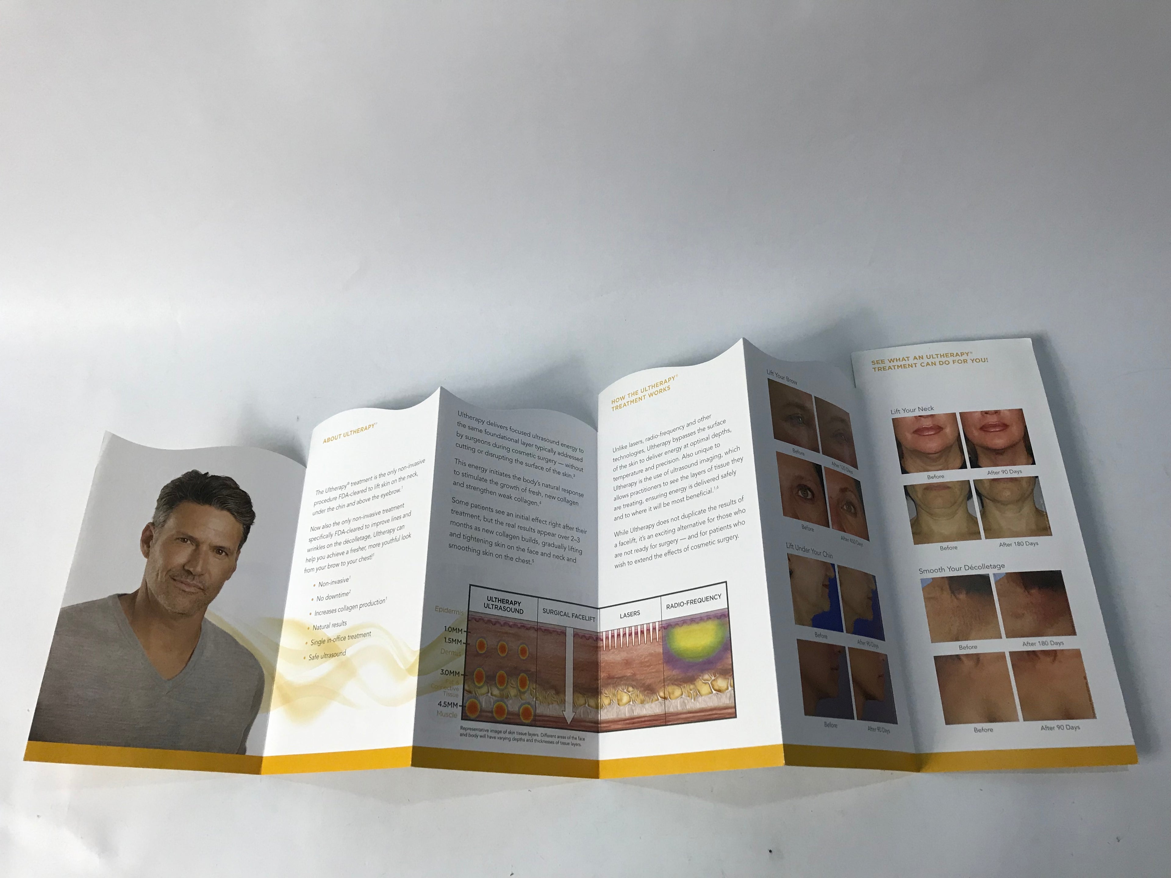 Ulthera Ultherapy Brown Chin Face Neck 12 Page Accordion Fold Brochures 7 Pack
