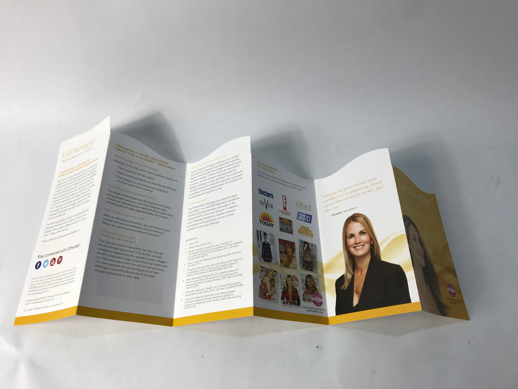 Ulthera Ultherapy Brown Chin Face Neck 12 Page Accordion Fold Brochures 7 Pack