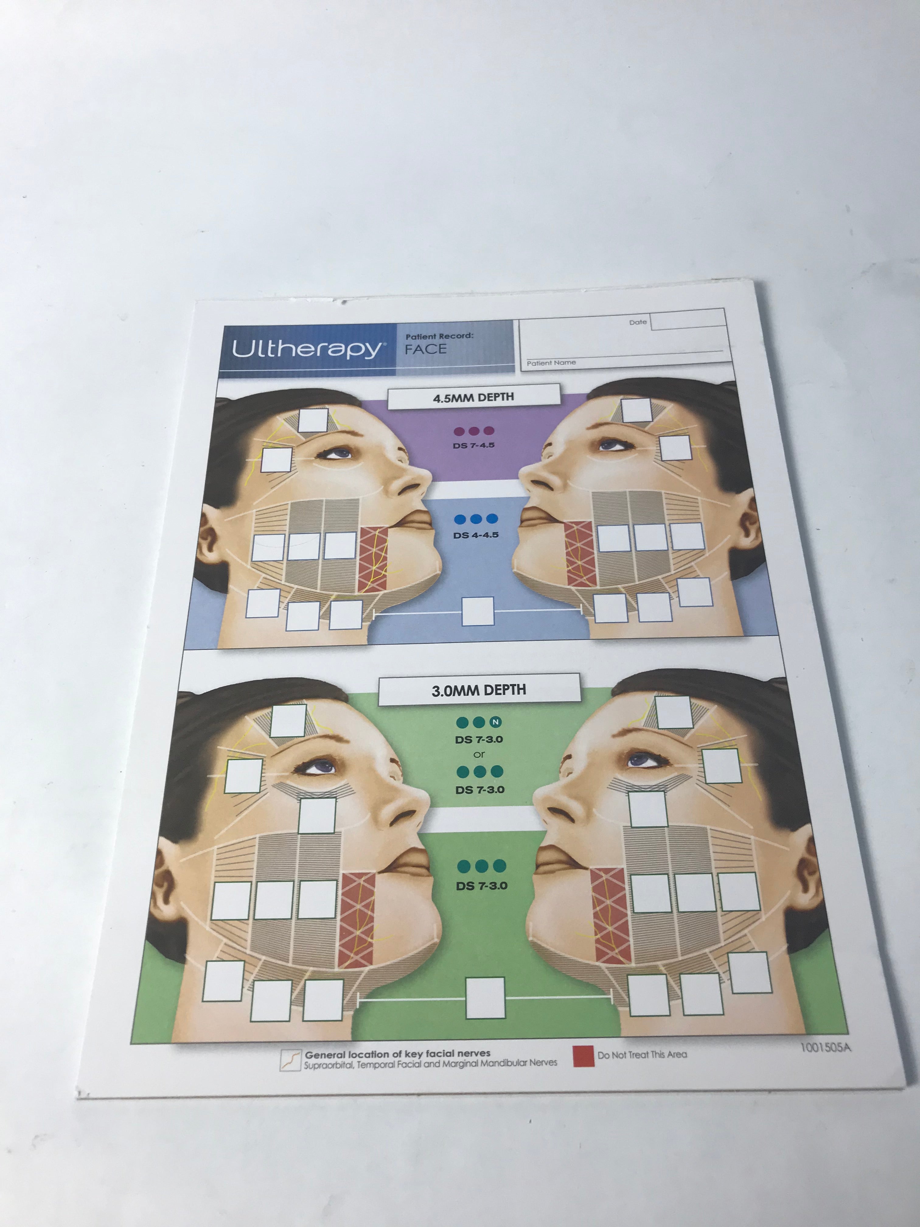 Ulthera Ultherapy Patient Record FACE Treatment Forms Pad of 16 Pages 1001505A