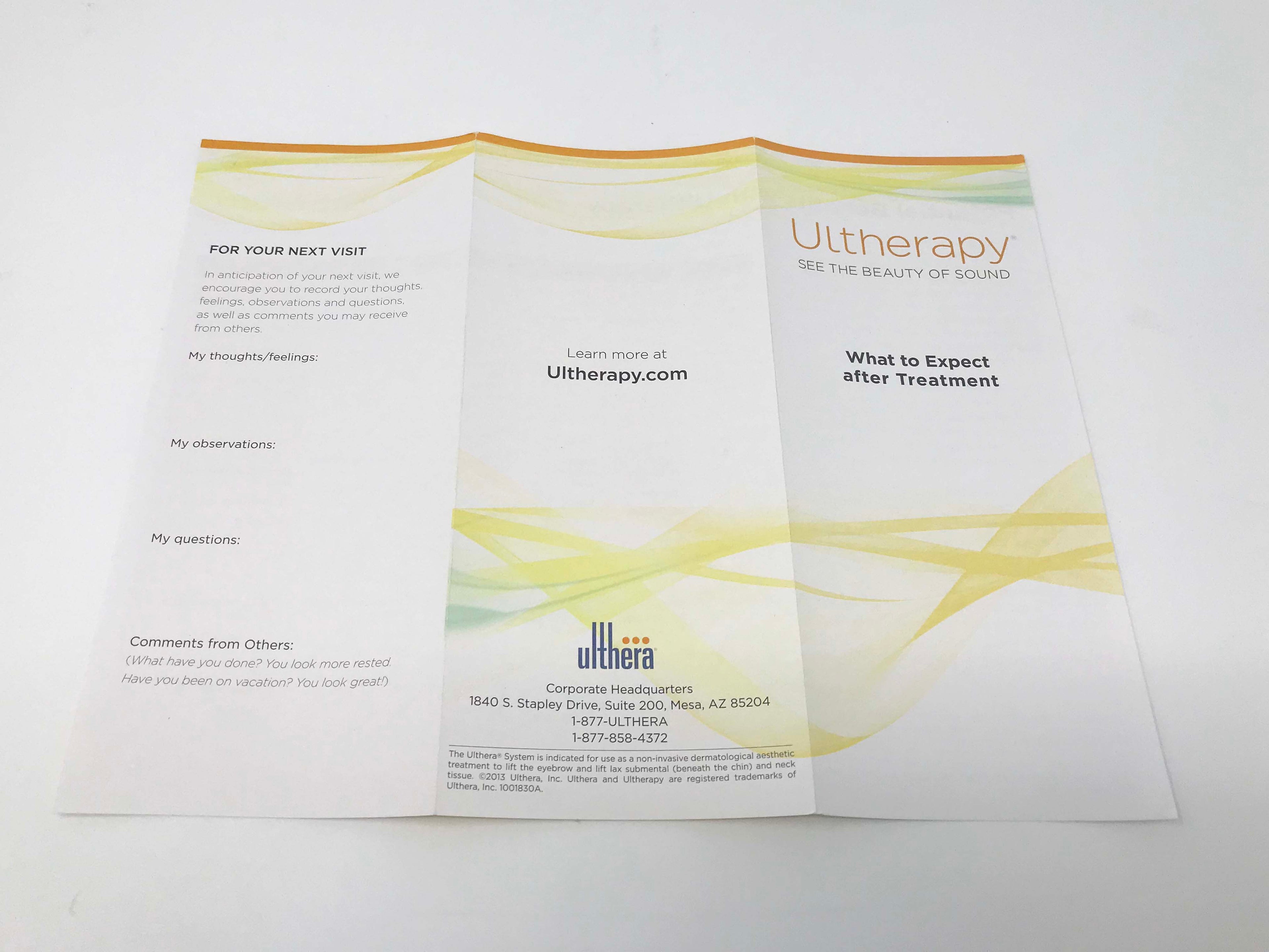 ULTHERA Ultherapy Post Treatment Patient Brochures w/ Literature Holder Displays