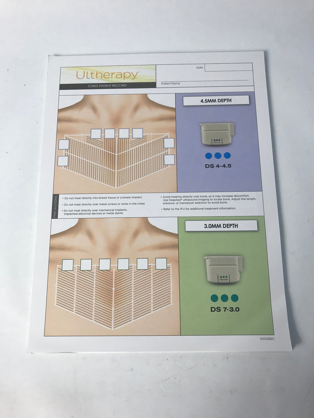 Ultherapy Ultrasonic Skin Tightening Chest Patient Record Forms 24 Sheet Pad