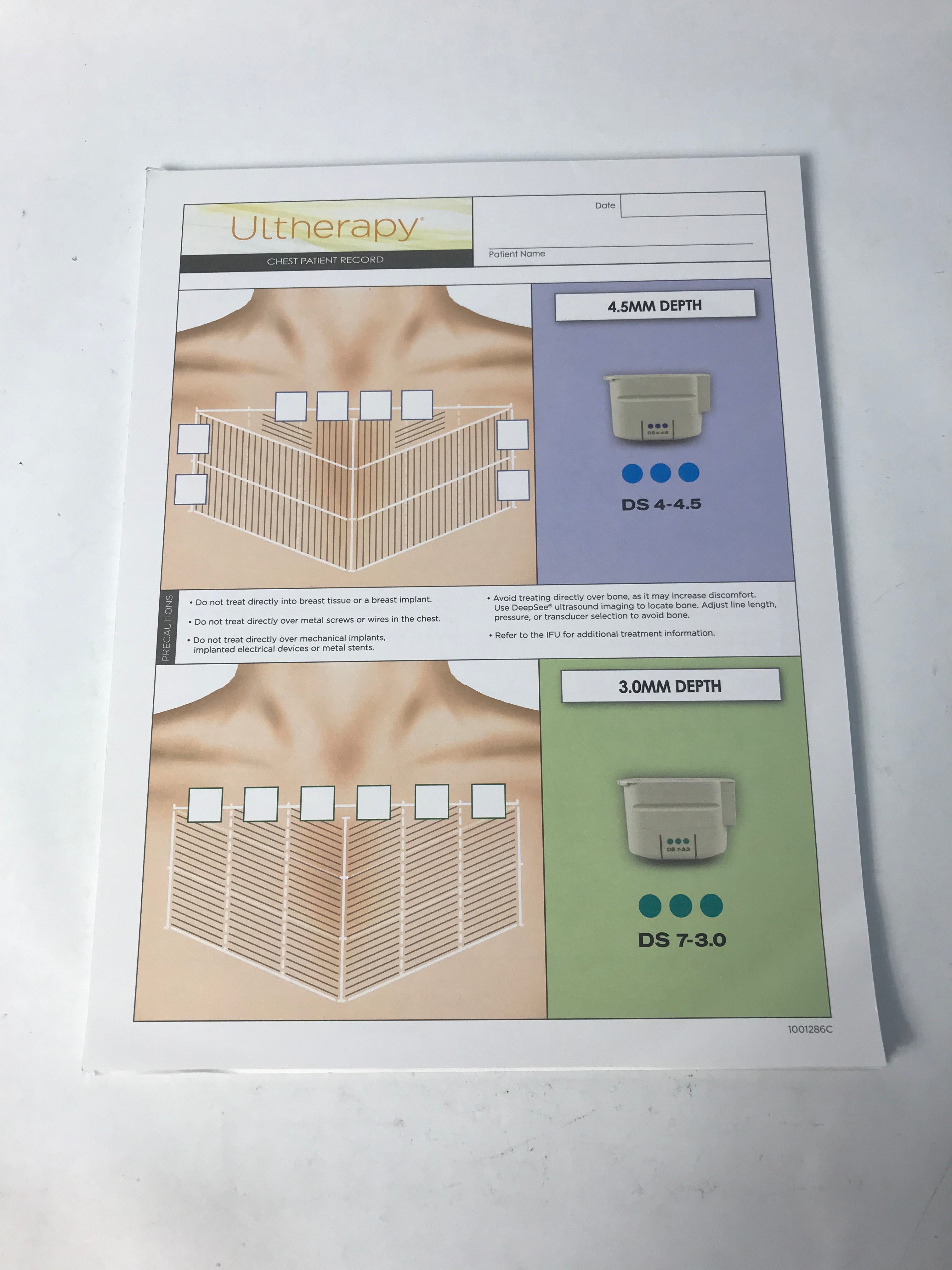 Ultherapy Ultrasonic Skin Tightening Chest Patient Record Forms 24 Sheet Pad