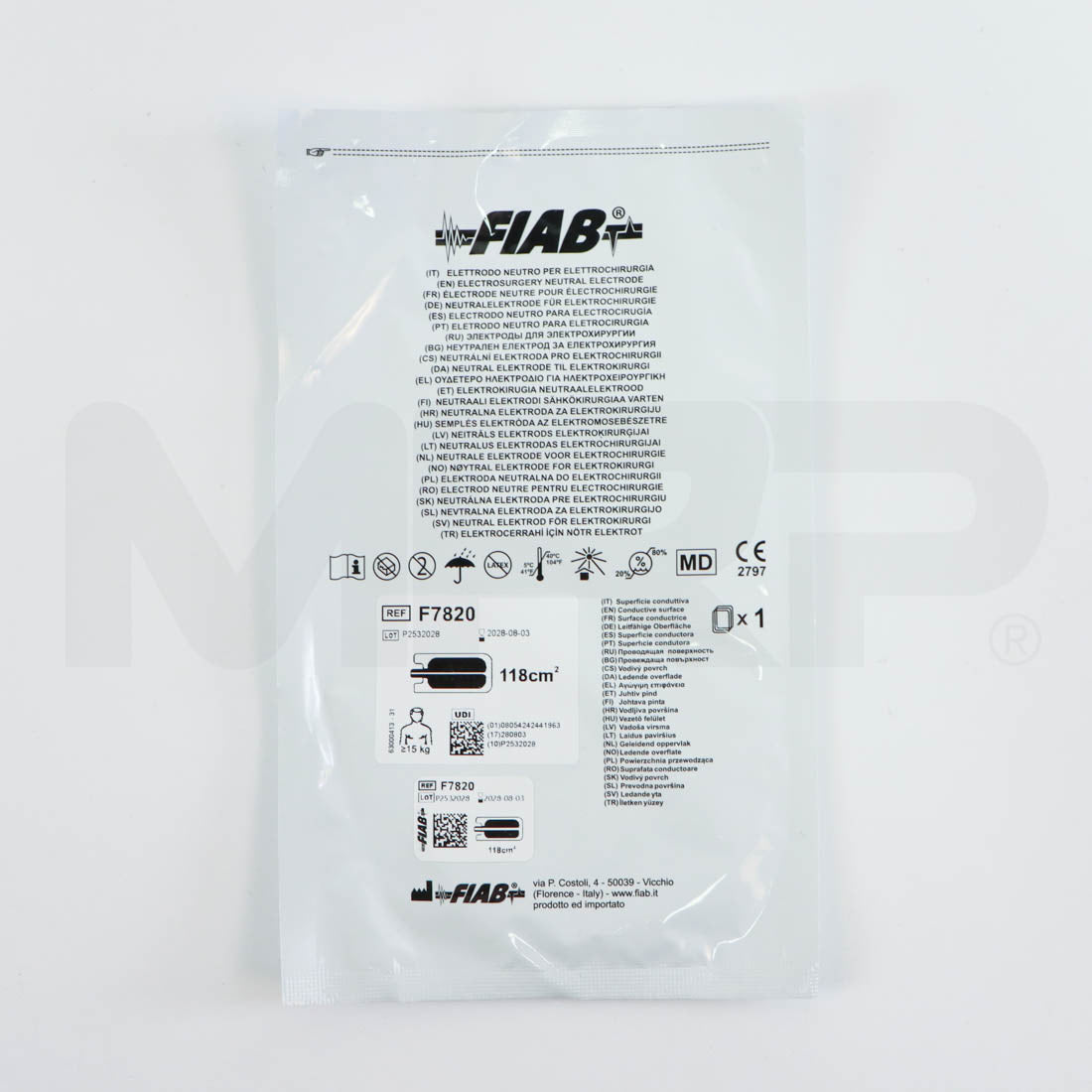FIAB Electrosurgical Disposable Ground Pads REF F7820 EXP 08/2028
