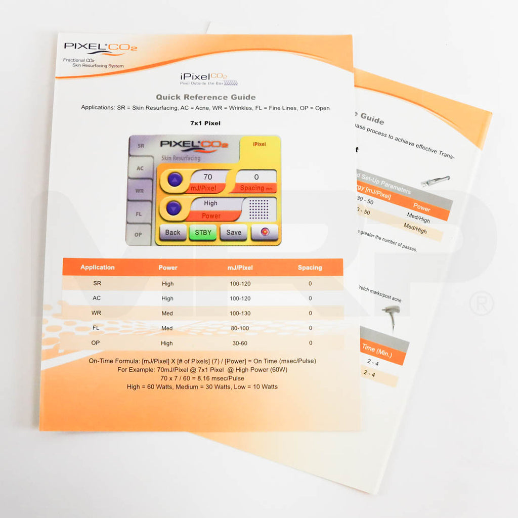 Alma Lasers iPixel CO2 Face & Body Treatment Quick Reference Guide Sheets