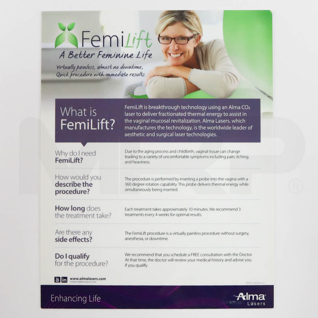Alma FemiLift Laminated Office Marketing Card