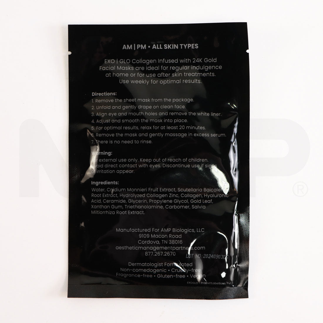 AMP Exo|Glo Single Sheet Collagen Mask Infused with 24k Gold Back