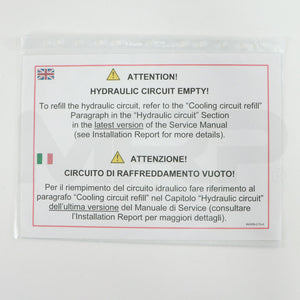DEKA Hydraulic Circuit Empty Warning Sheet WARN-079-A