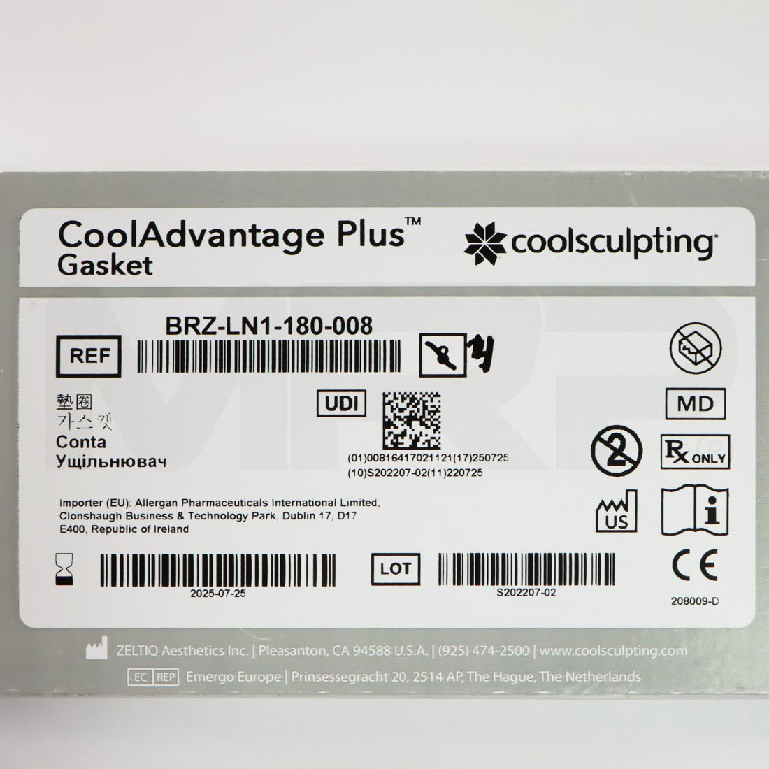 Zeltiq CoolSculpting CoolAdvantage Plus Gasket Label