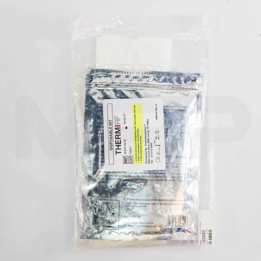 ThermiRF Cannula Electrode Disposable Kit D-KIT-15-18 Bag
