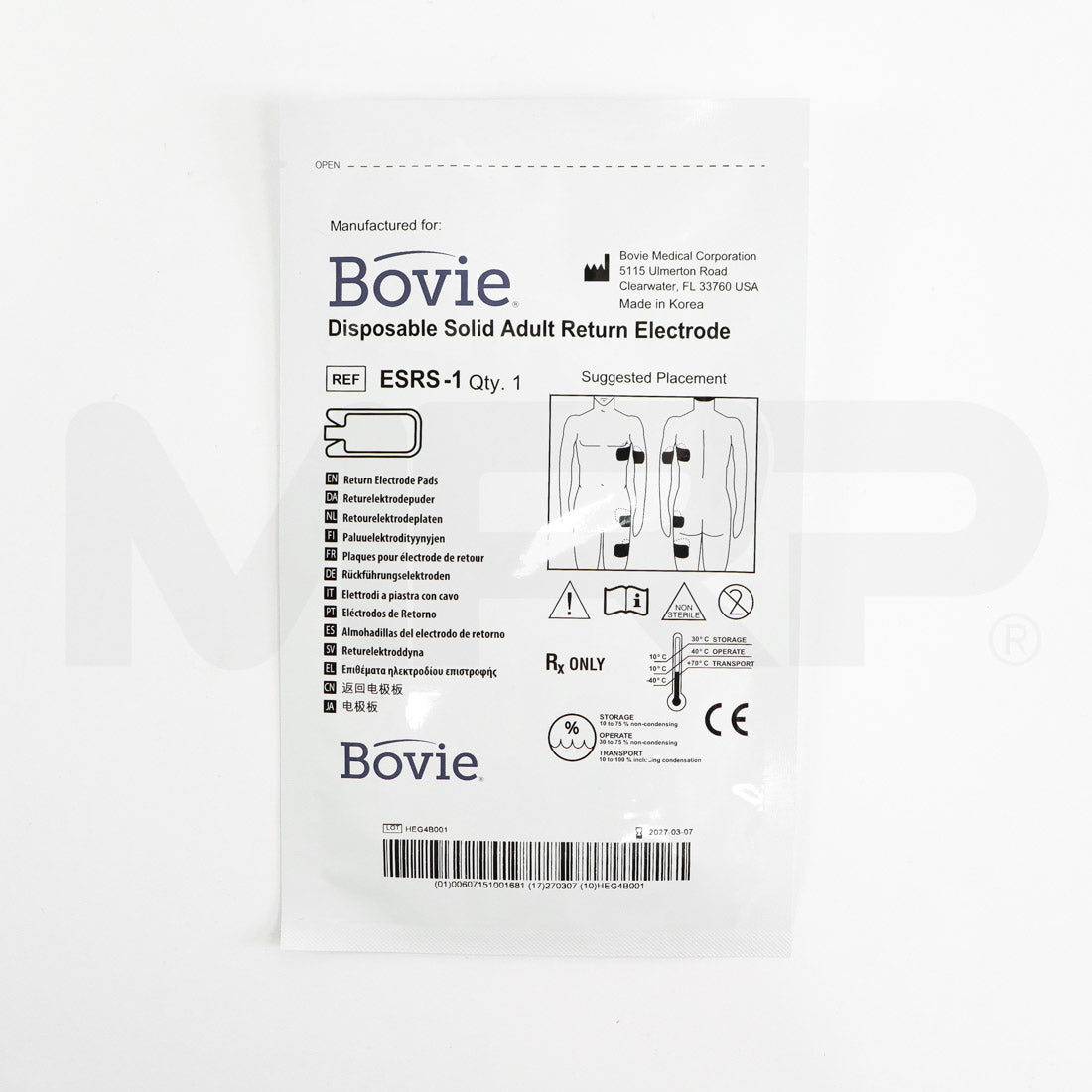 Bovie Disposable Solid Adult Return Electrode Ground Pad ESRS-1