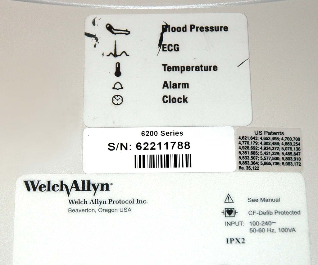Welch Allyn Vital Signs Patient Monitor w/Blood Pressure Cuff Series 6200 EKG
