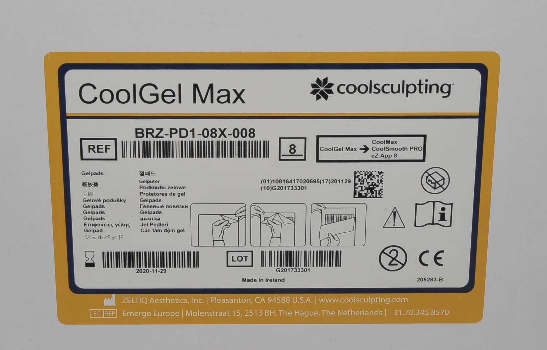 ZELTIQ BRZ-PD1-08X-008 CoolGel Max CoolSculpting CoolSmooth Pro (x16 Pcs-2 Bxs)