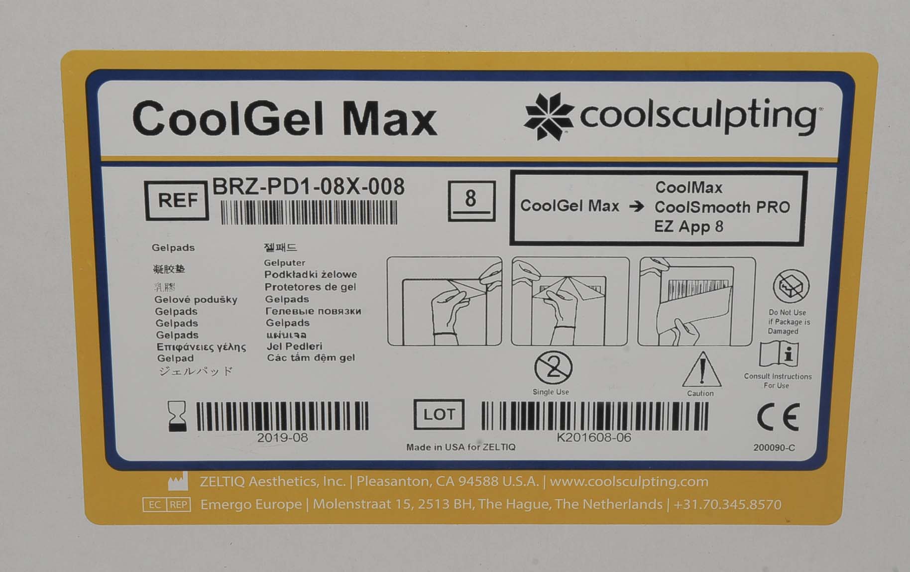 ZELTIQ CoolGel Max CoolSculpting CoolSmooth Pro BRZ-PD1-08X-008 Cool Gel x6 Pcs