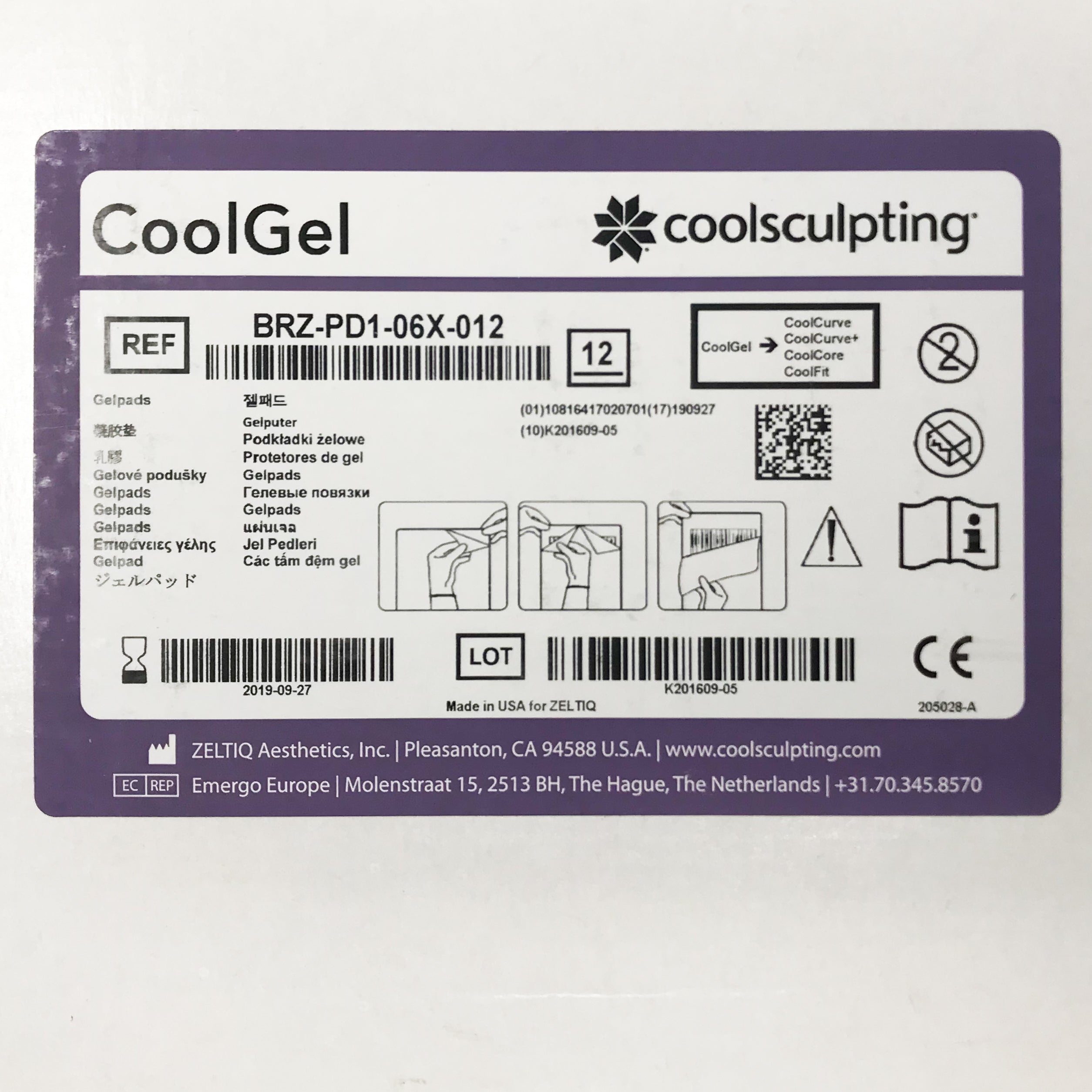 ZELTIQ CoolSculpting CoolGel CoolCurve+ CoolCore CoolFit BRZ-PD1-06X-012 (8 Pcs)