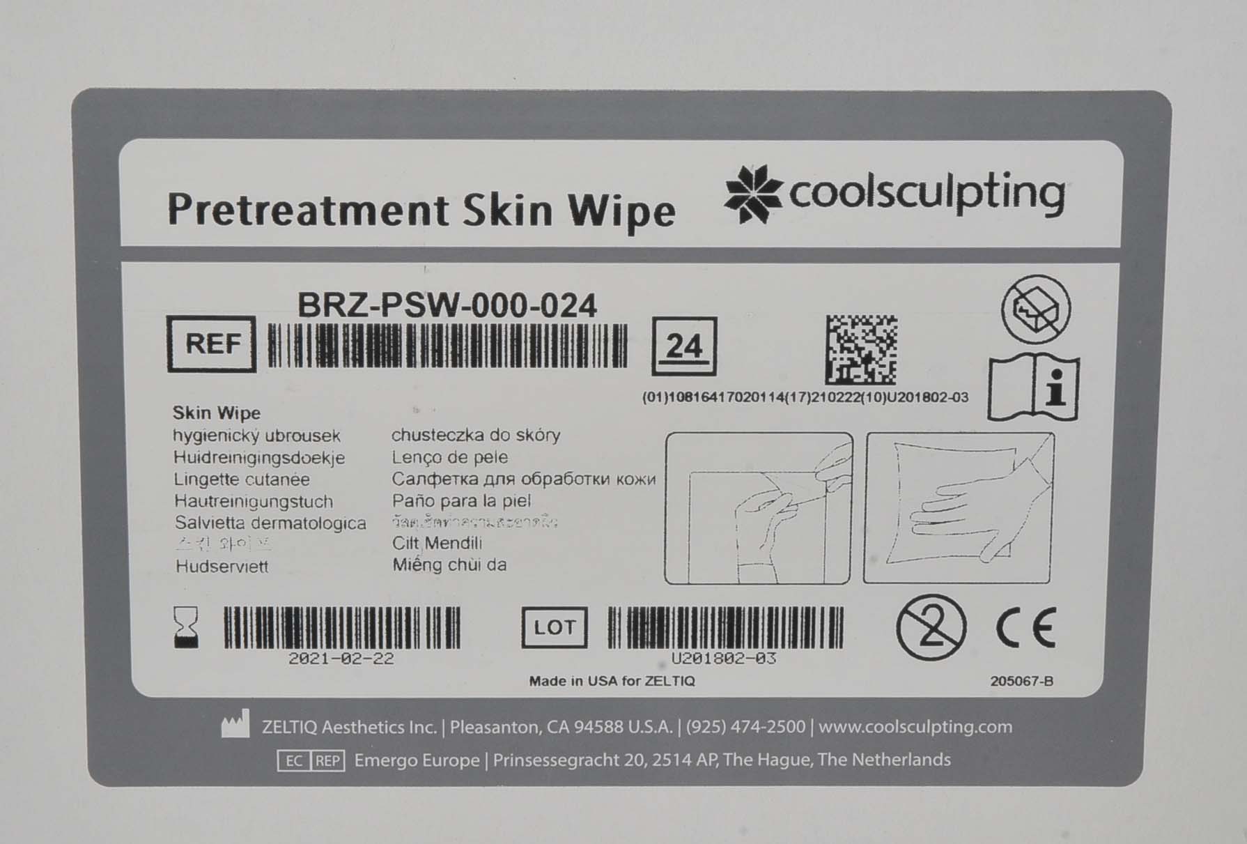 ZELTIQ Coolsculpting "Pretreatment Skin Wipe" BRZ-PSW-000-024 *NEW*