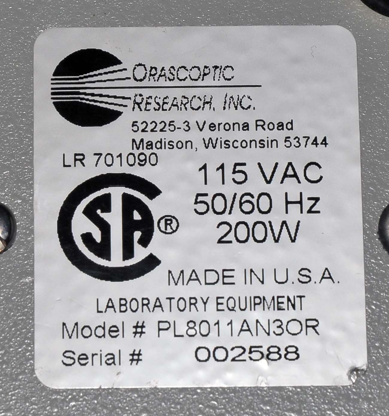 ZEON Orascoptic Fiber Optic Light Source Illuminator Dental Model# PL8011AN3OR