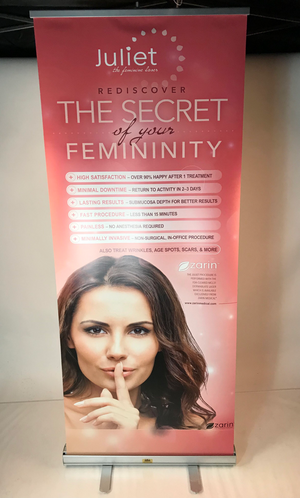 Zarin Medical JULIET Feminine Laser Treatment Retractable Vinyl Banner 33” x 80”
