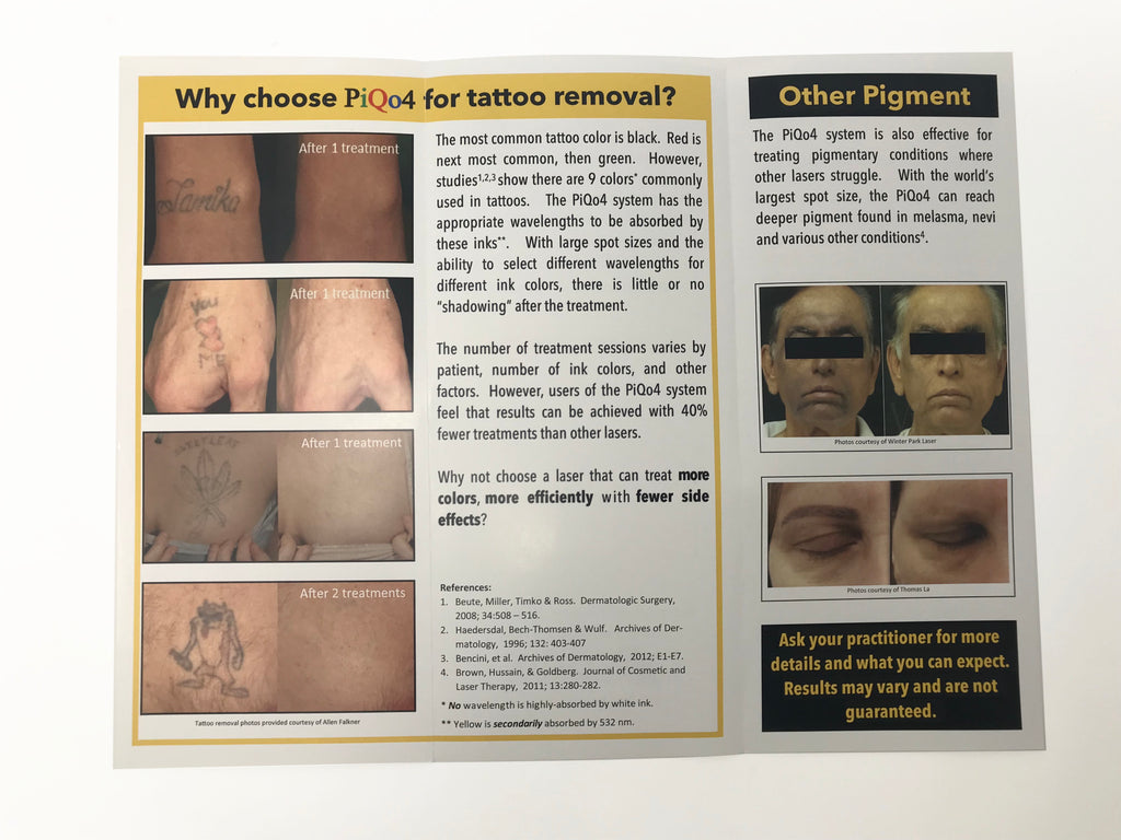 Zarin PiQo4 Multi Wavelength Pico Laser Tattoo Removal Patient Brochures 50 Pack