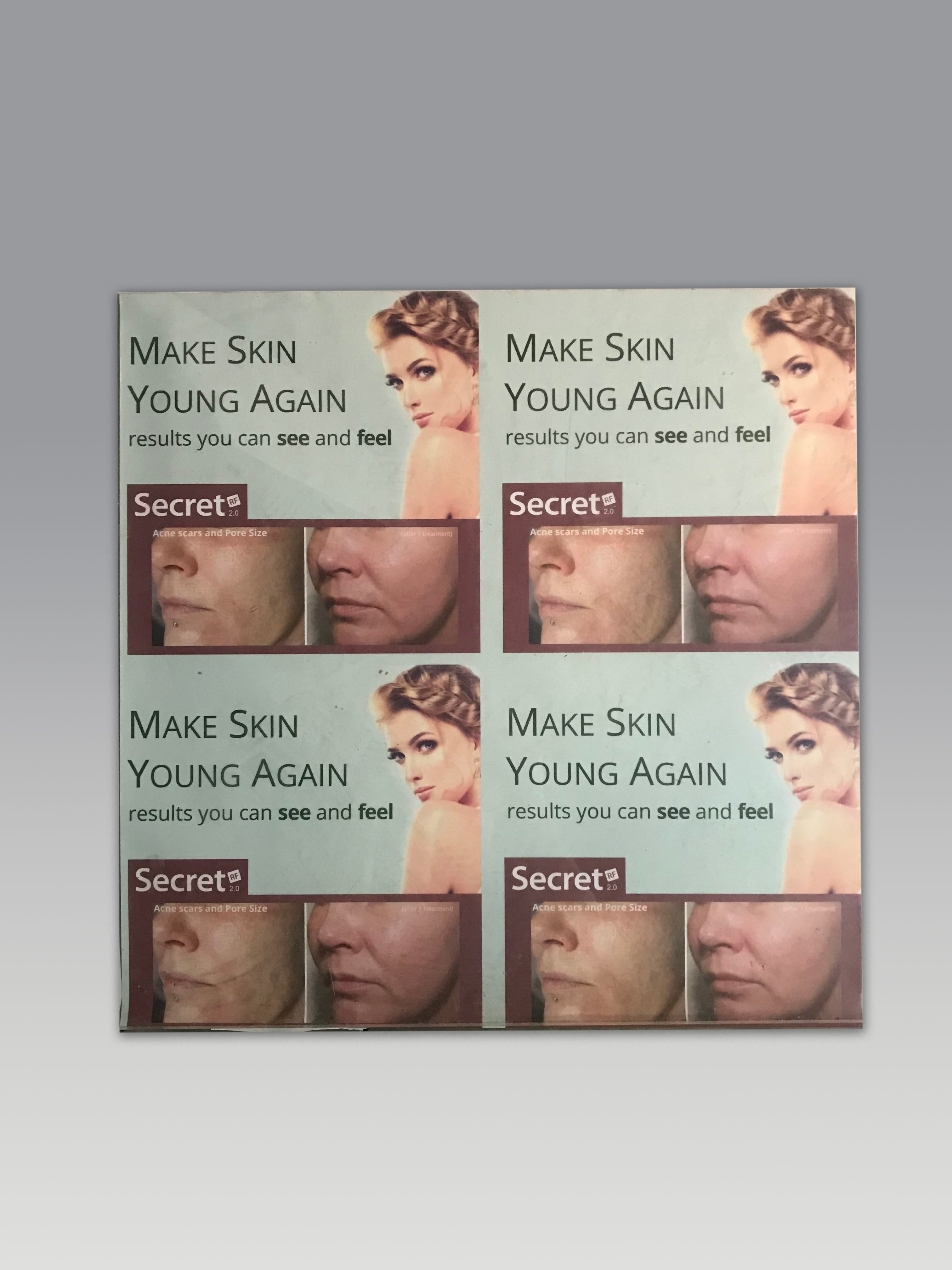 Zarin Secret RF Laser Adhesive Cling Fabric Window Decal Marketing Poster 4 pack