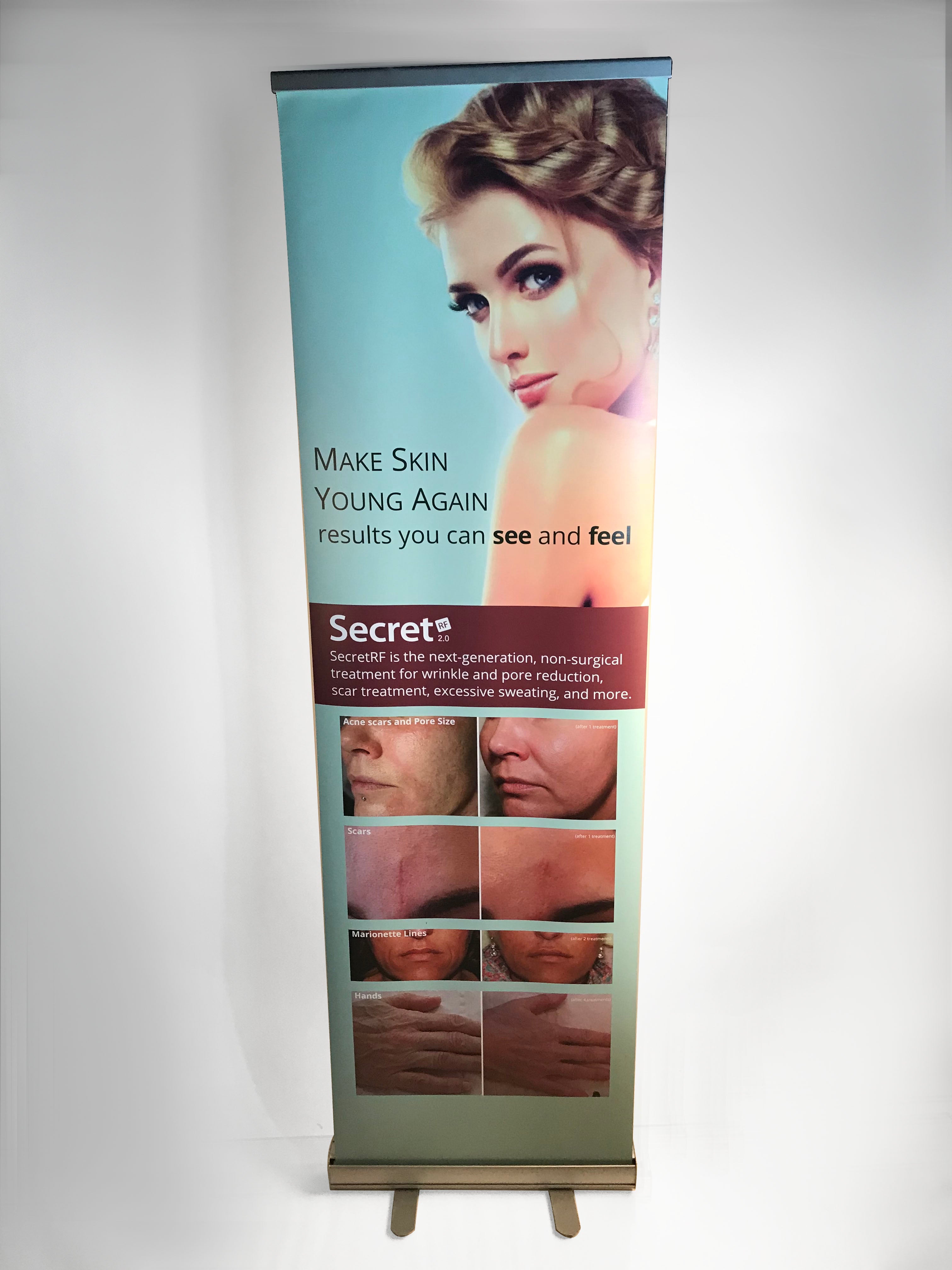 Zarin Secret RF Microneedle Make Skin Young Again Retractable Vinyl Banner 24x78