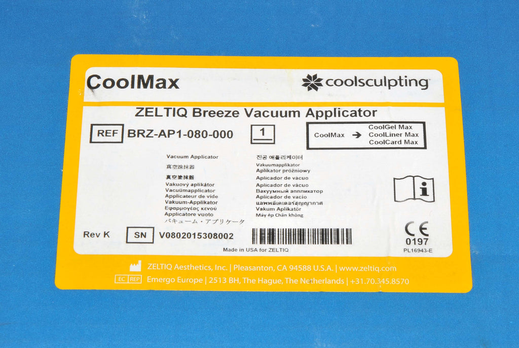 Zeltiq Breeze Vacuum CoolMax Applicator Handpiece CoolSculpting BRZ-AP1-080-000